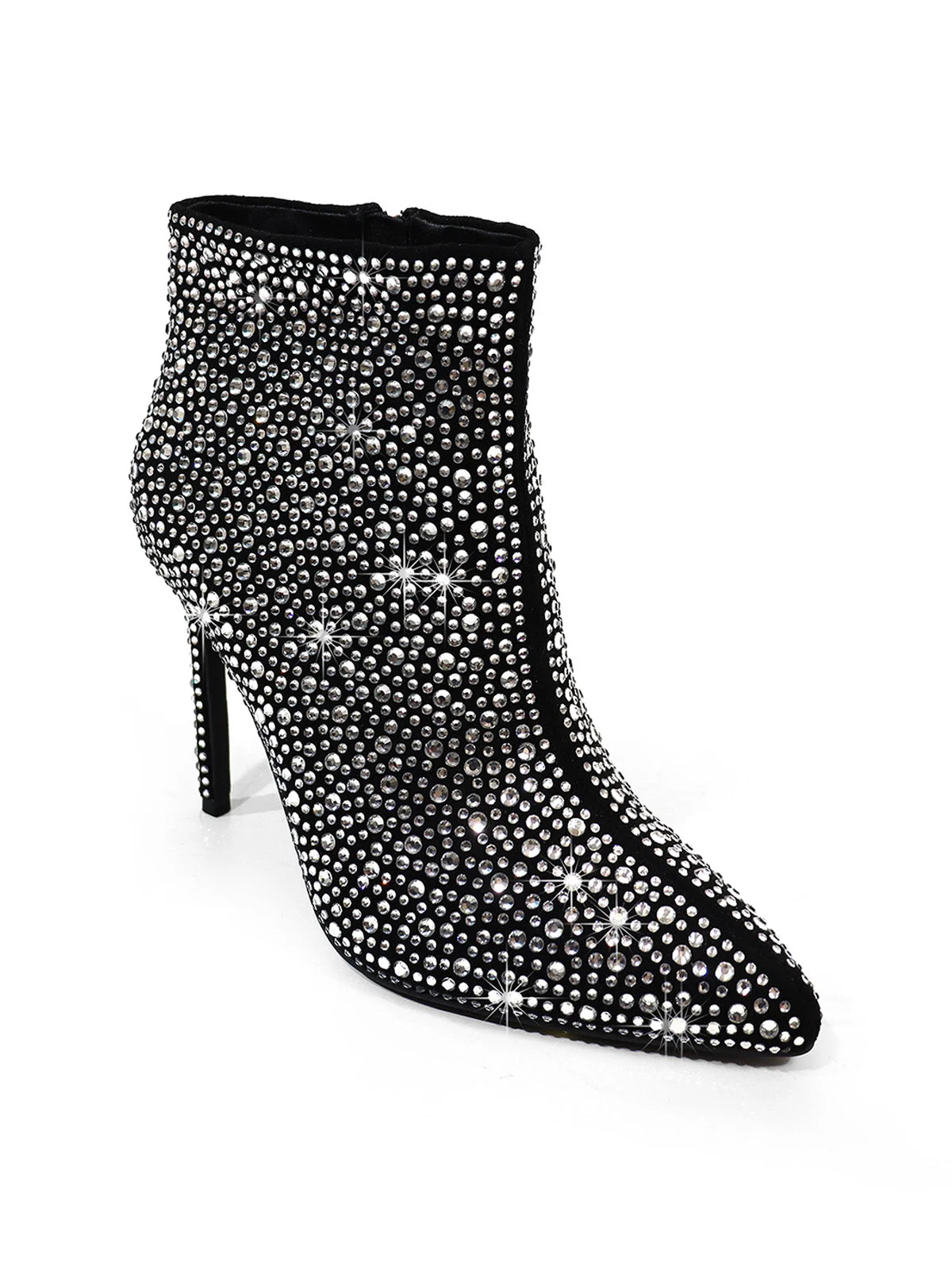 Izara Rhinestone Ankle Boots in Black and Silver With Allover Sparkle
