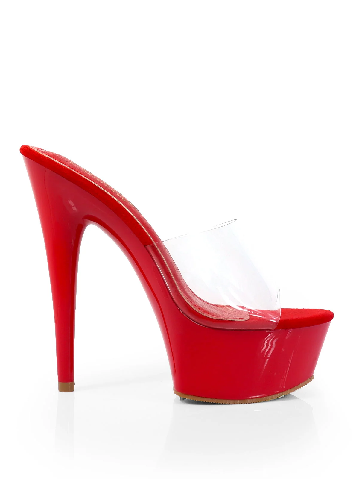 Candy High Platform Heels in Red with Clear Strap