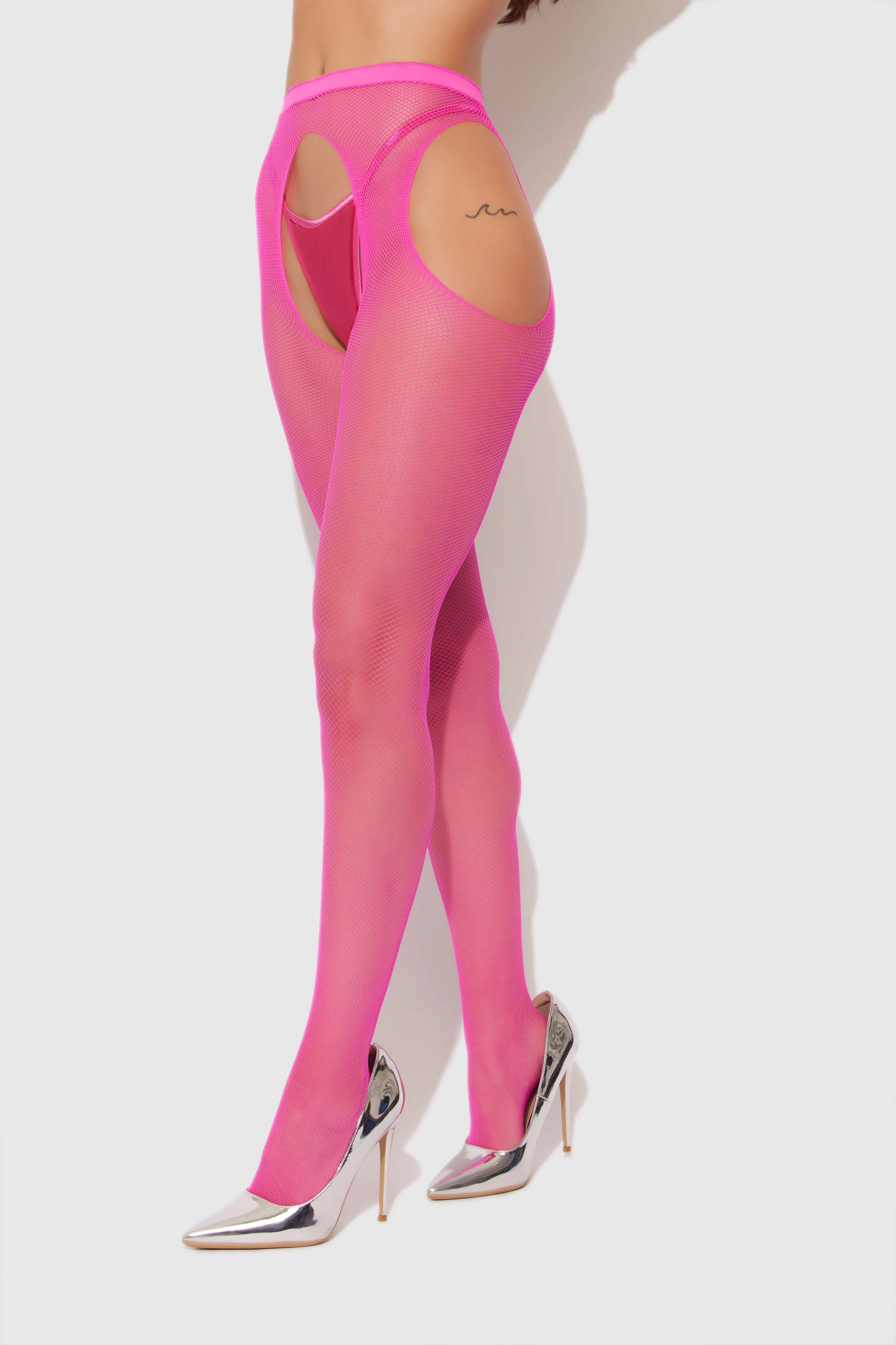 Fishnet Fundies吊带开裆网眼连裤袜（Neon Pink）