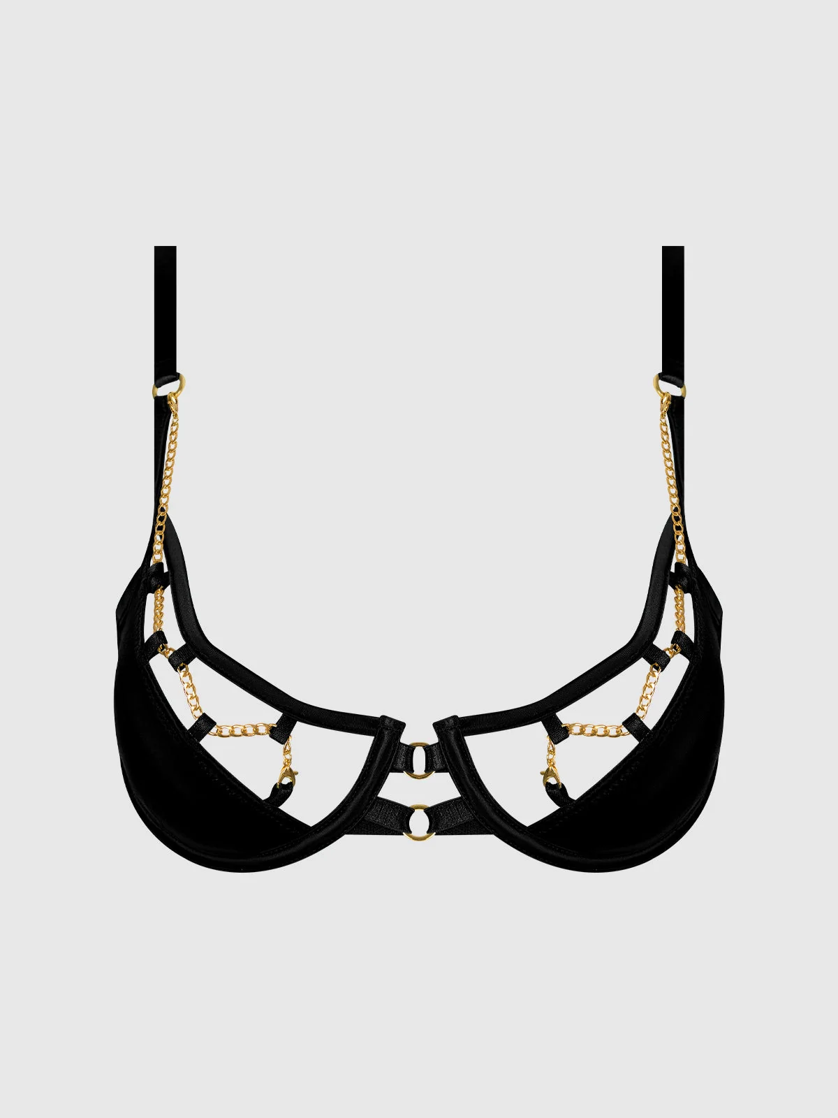 Emery Liquid Satin and Chain Bra in Black