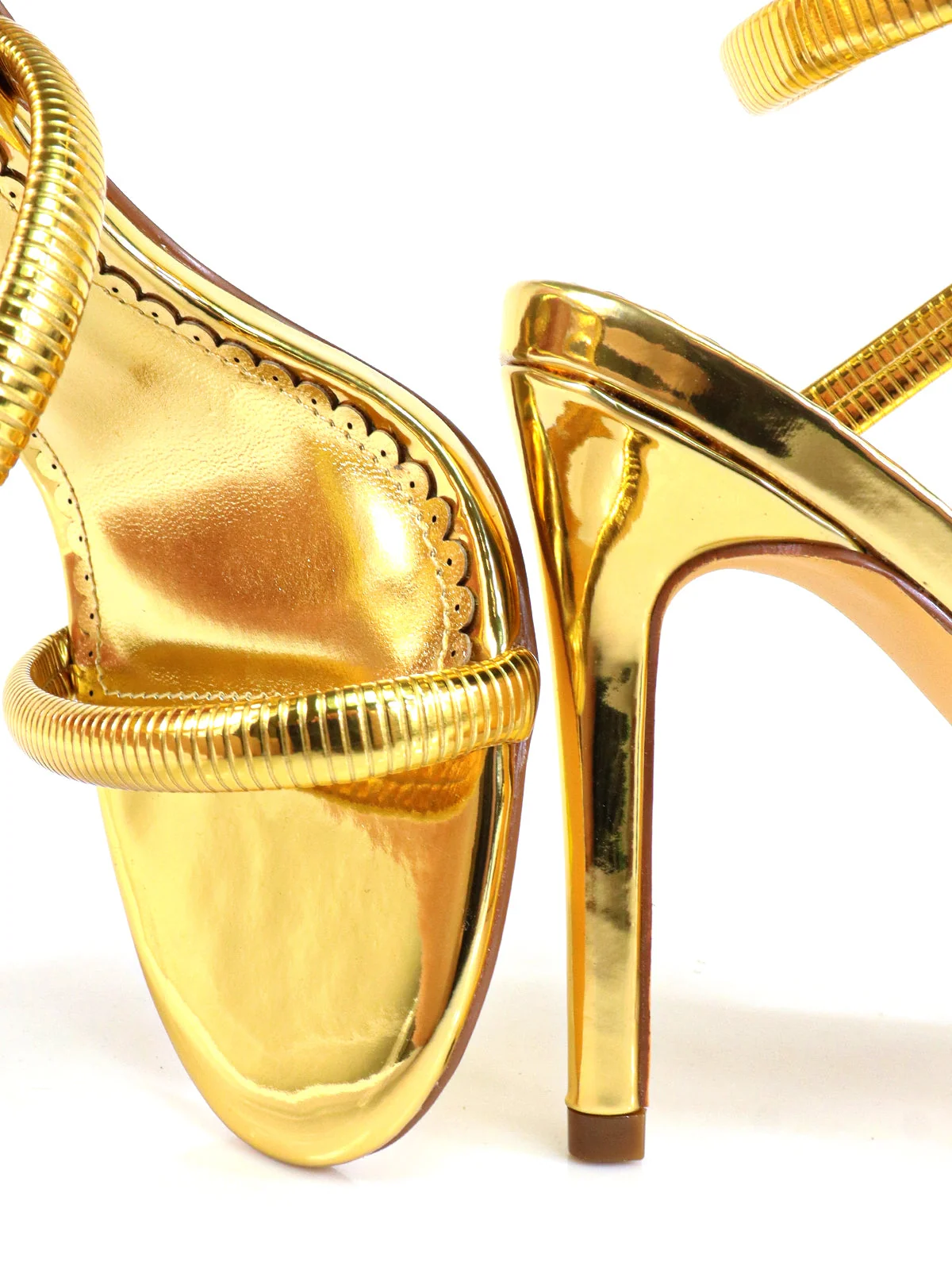 Kim Stiletto Heel in Gold with Metal Spiral