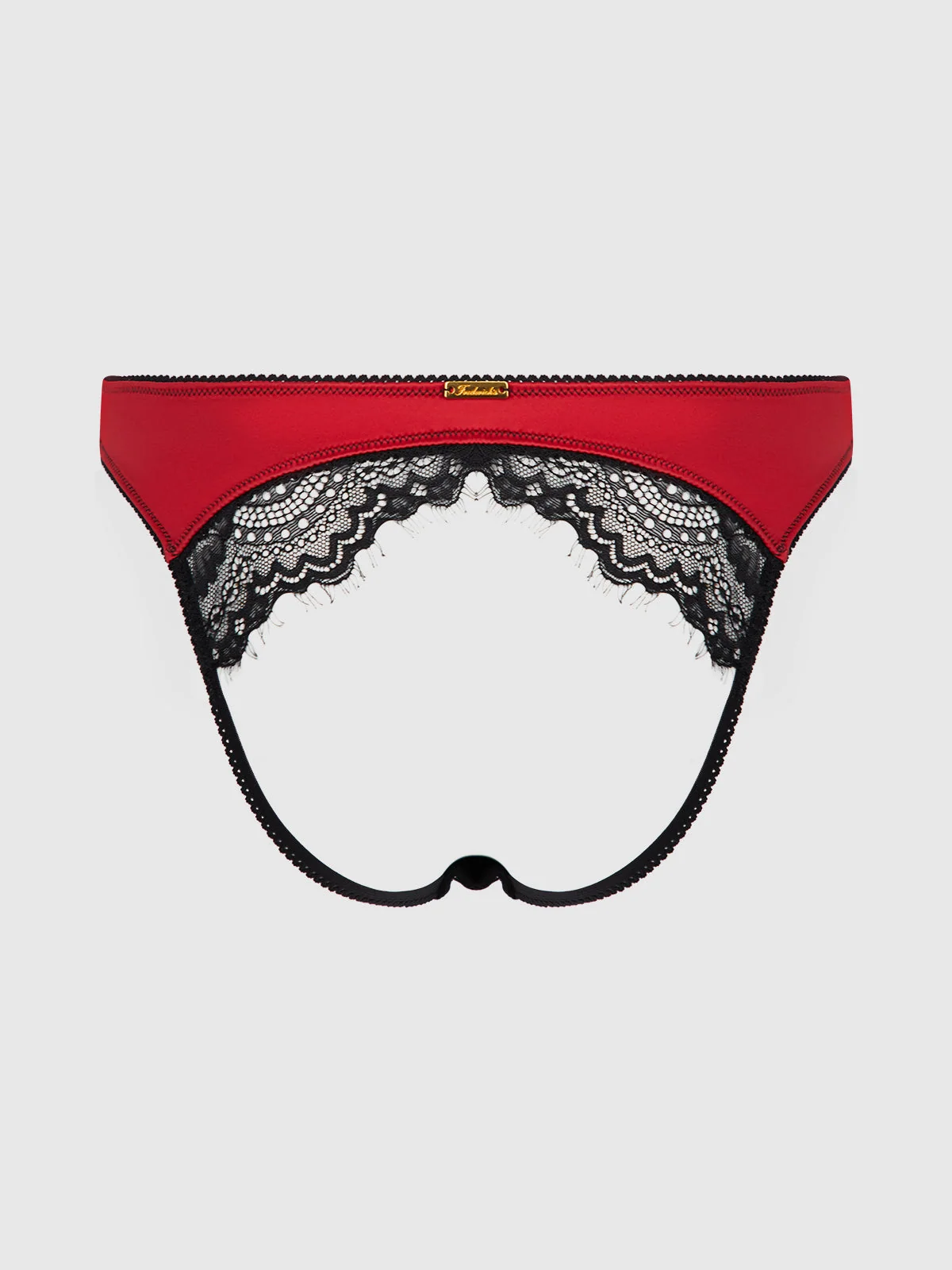 Lexi Lace Liquid Satin Open Back Hipster in Crimson Red Black