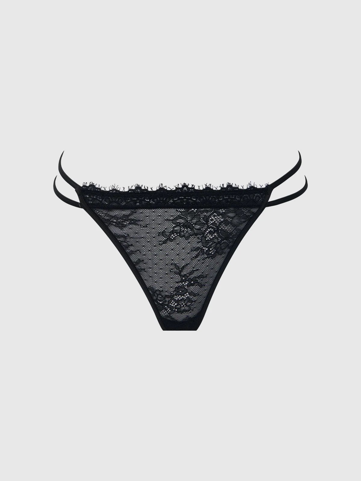 Rosalind Satin Double Banded Lace Thong in Black
