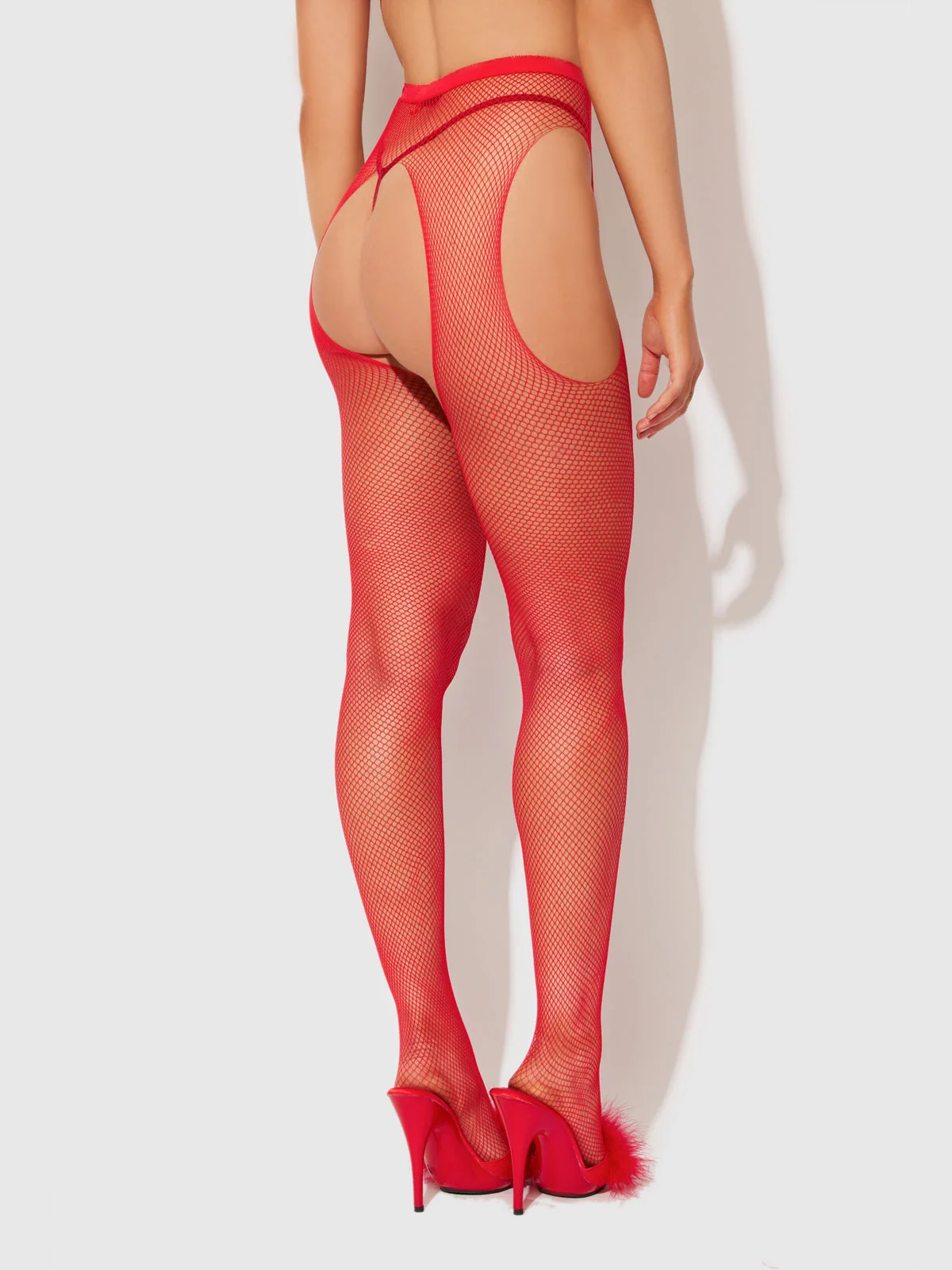 Fishnet Fundies吊带开裆网眼连裤袜（Jester Red）