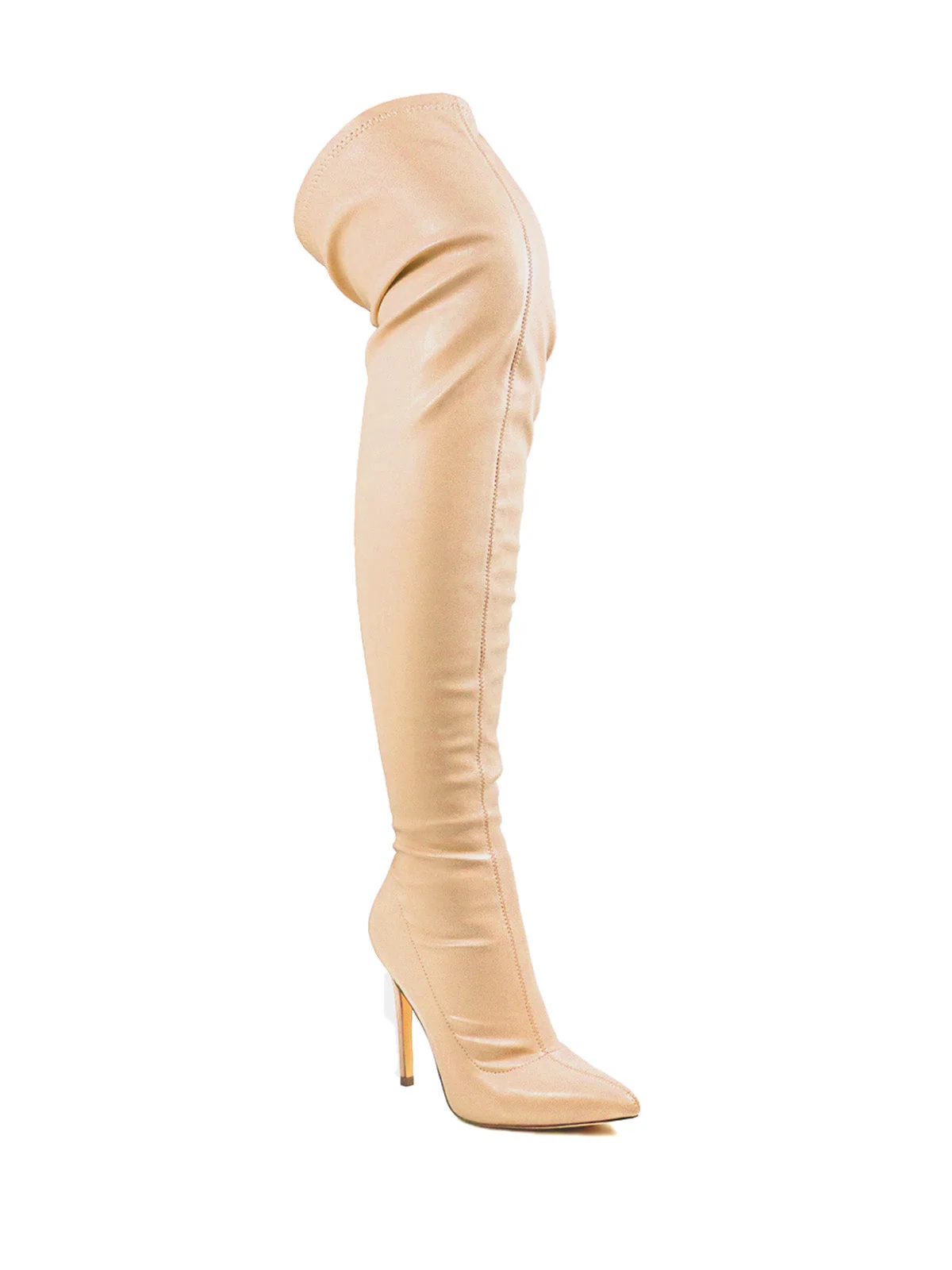 Gisele Stretchy Overknee Heeled Boots in Nude