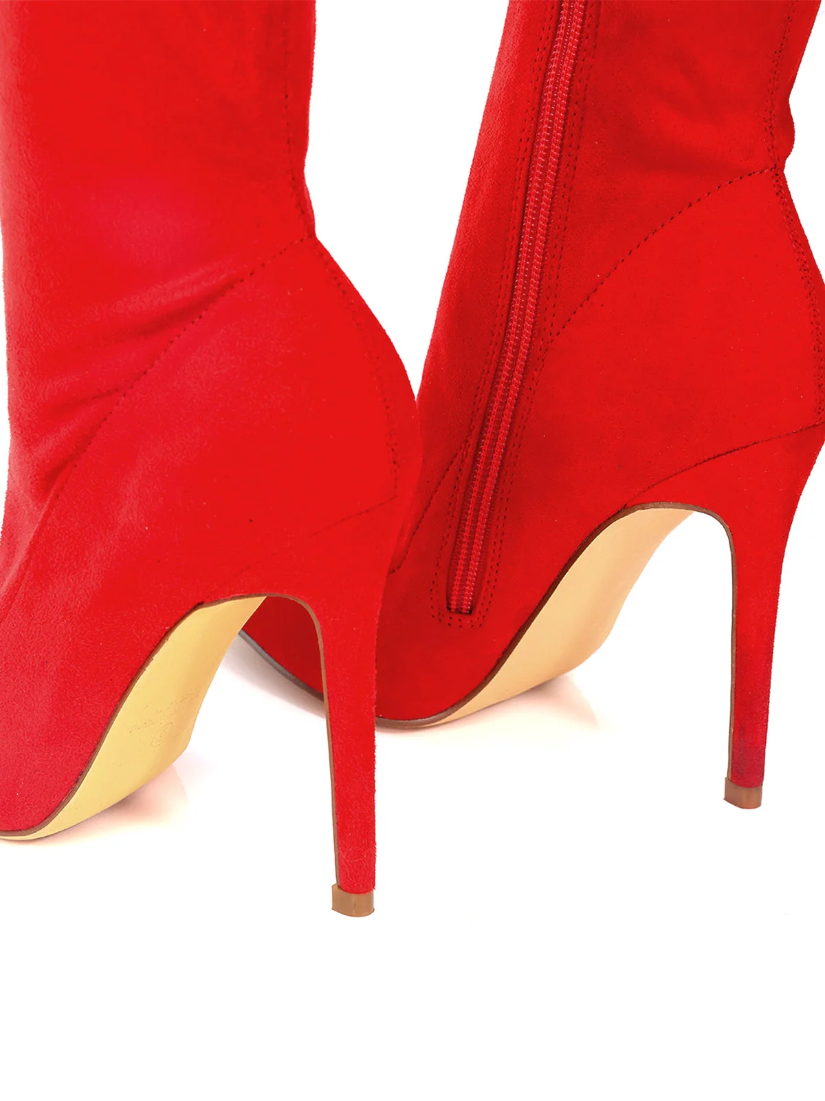 Gisele Stretchy Over-the-Knee Heeled Boots in Red