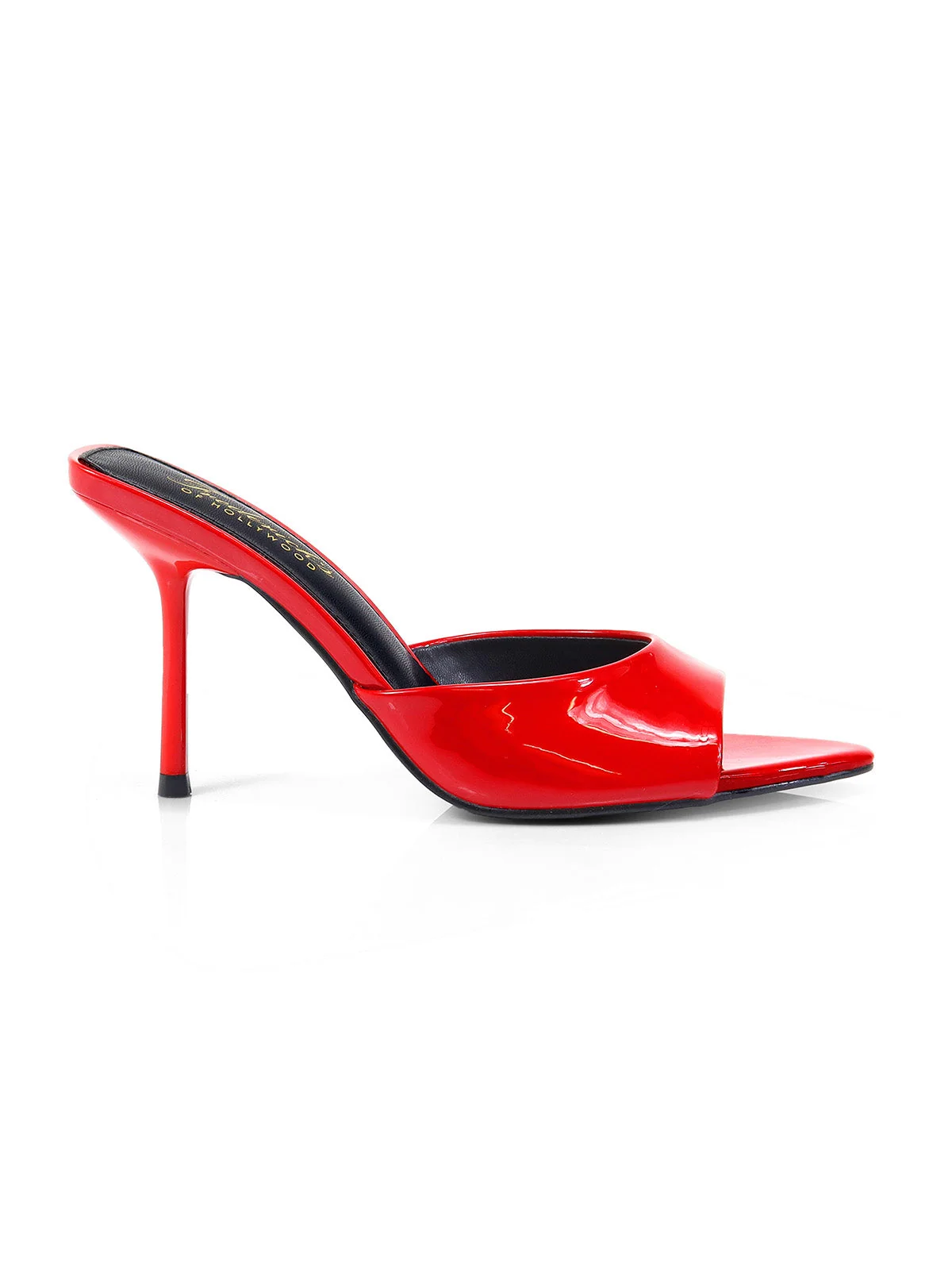 Shanya Peep Toe Mule Heels in Red