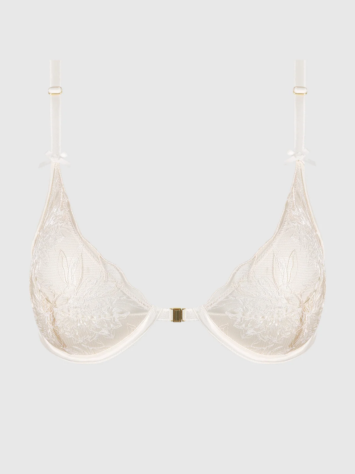 Delfina Embroidered Push Up Half Cup Bra With Front Clasp