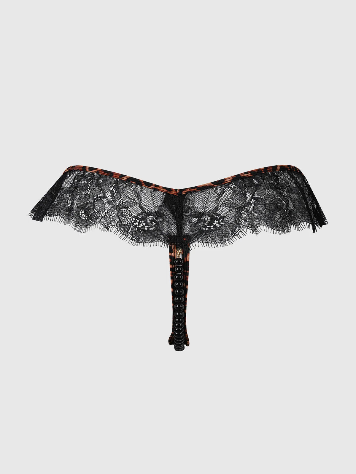 Raven Leopard And Lace Crotchless Pearl Thong
