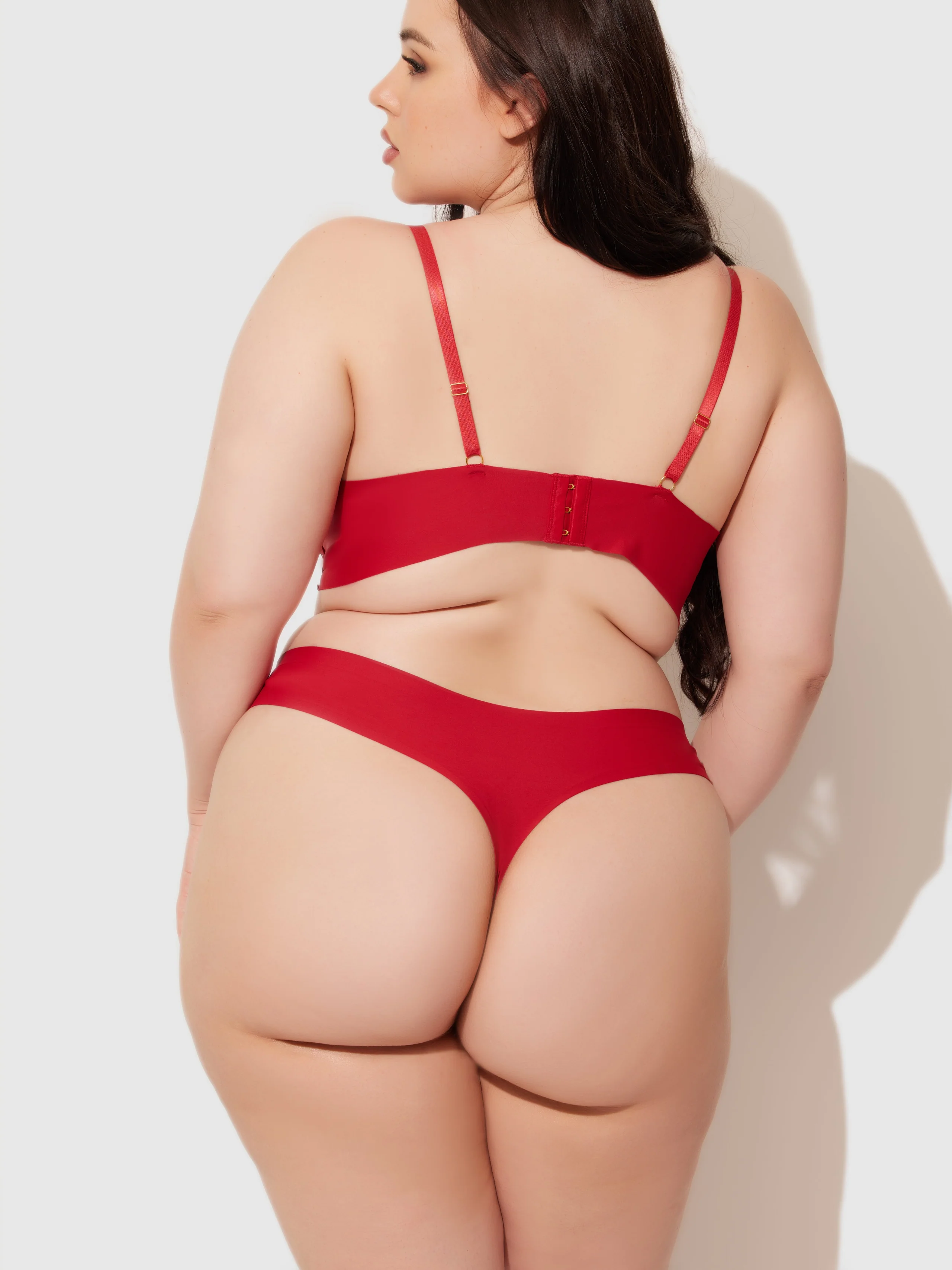 Natalia Micro Lace Up Plunge Push Up Bra in Haute Red