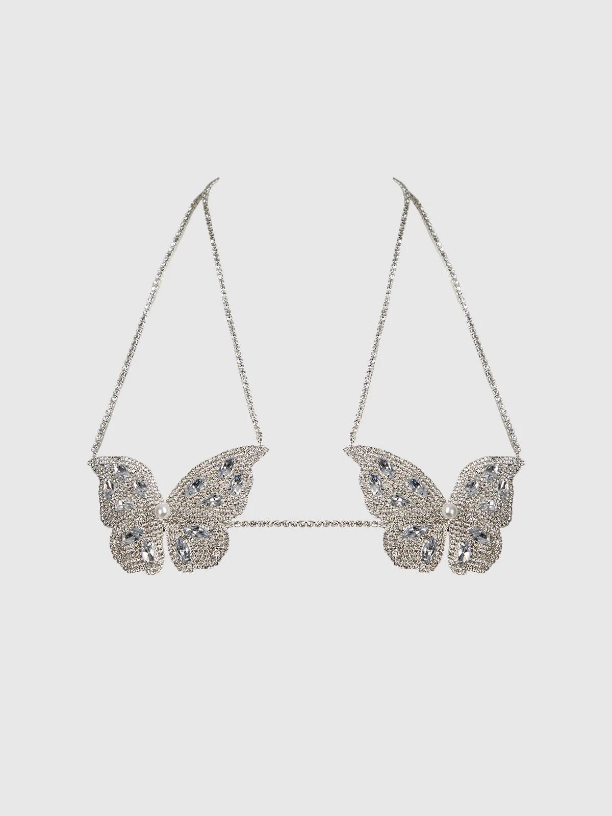 Ziggy Rhinestone and Pearl Butterfly Bralette in Silver
