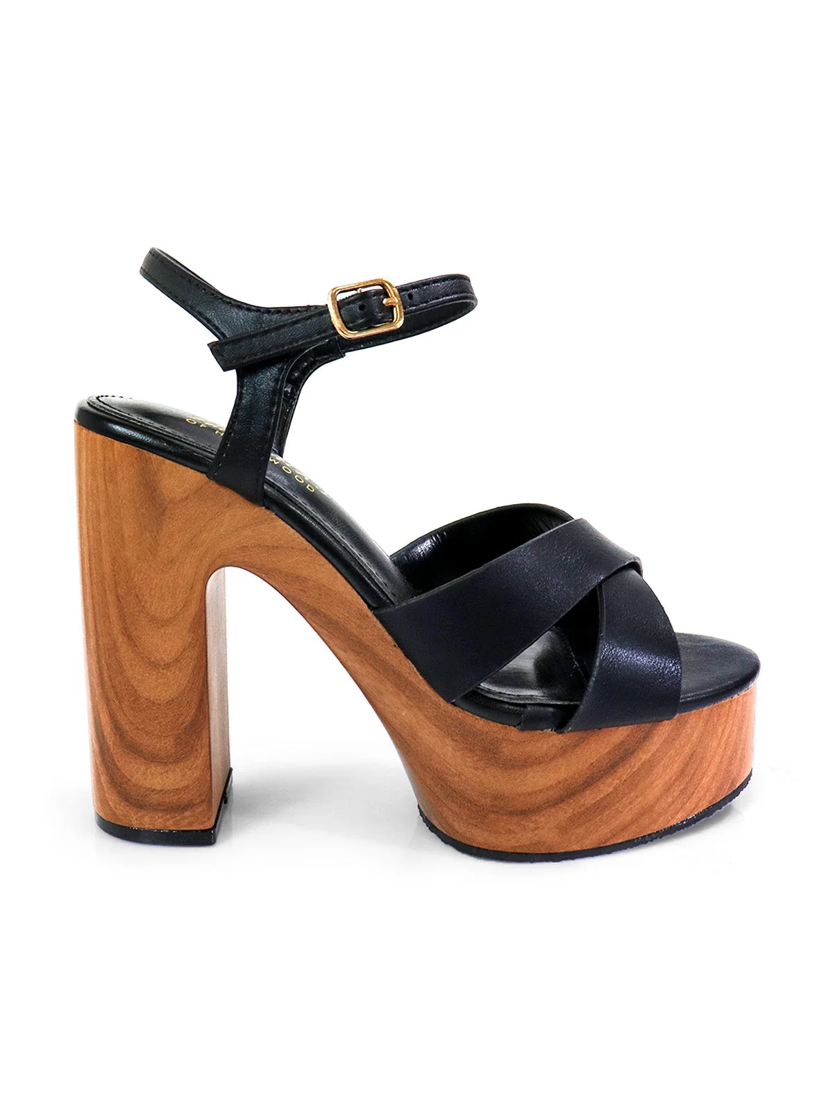 Andaz Heel Sandal with Crisscross Straps in Black