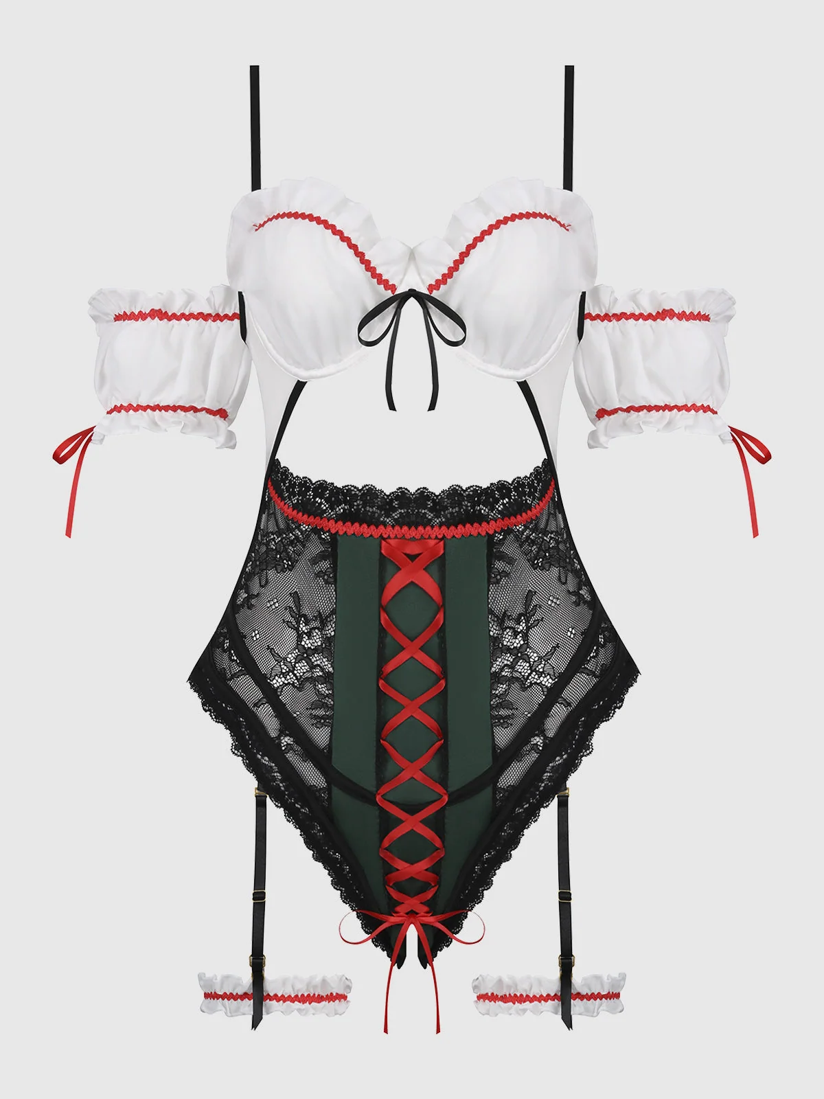 Biergarten Babe Crotchless Teddy With Detachable Garters