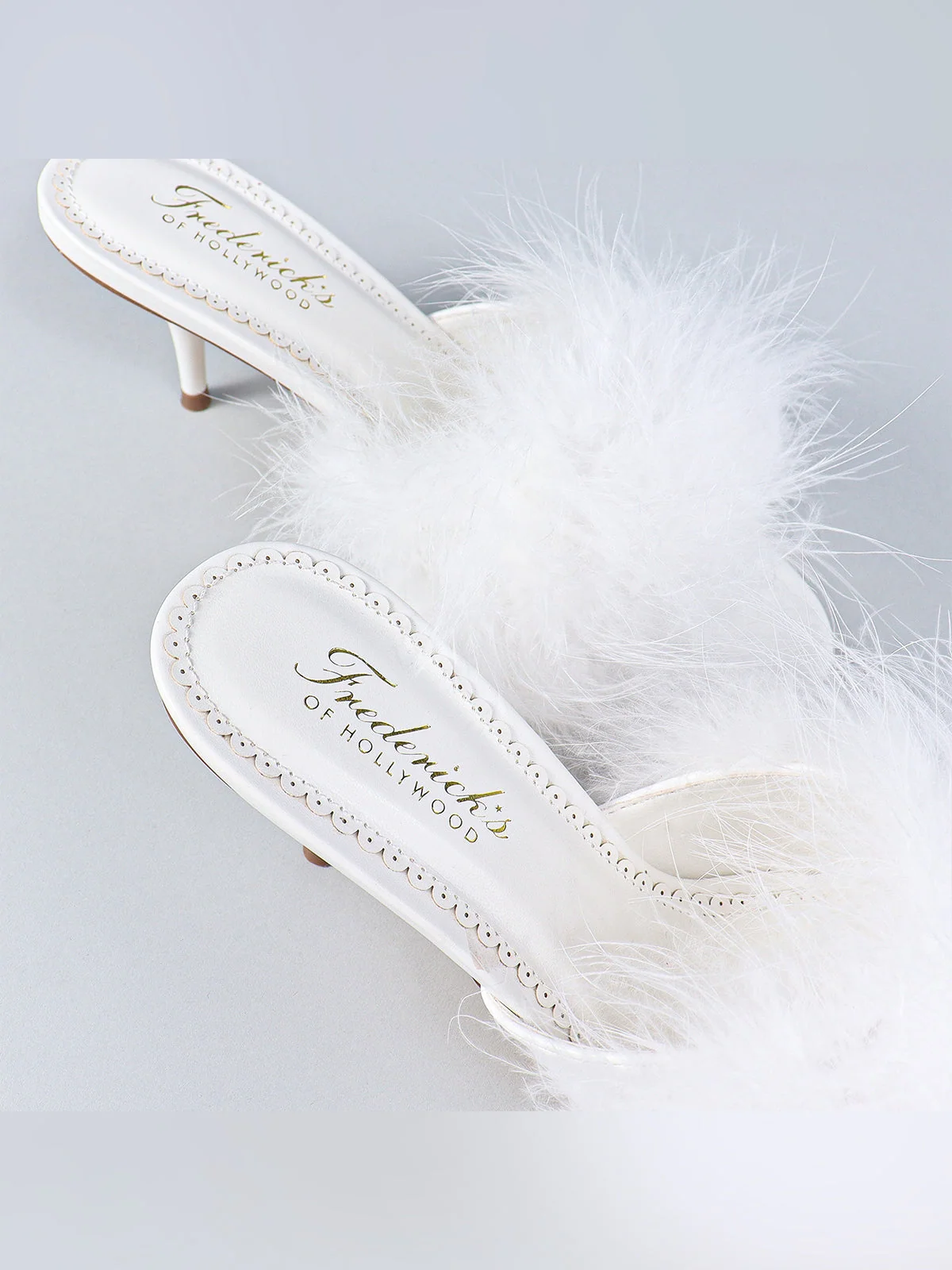 Luxor Feather Mule in White Kitten Heel