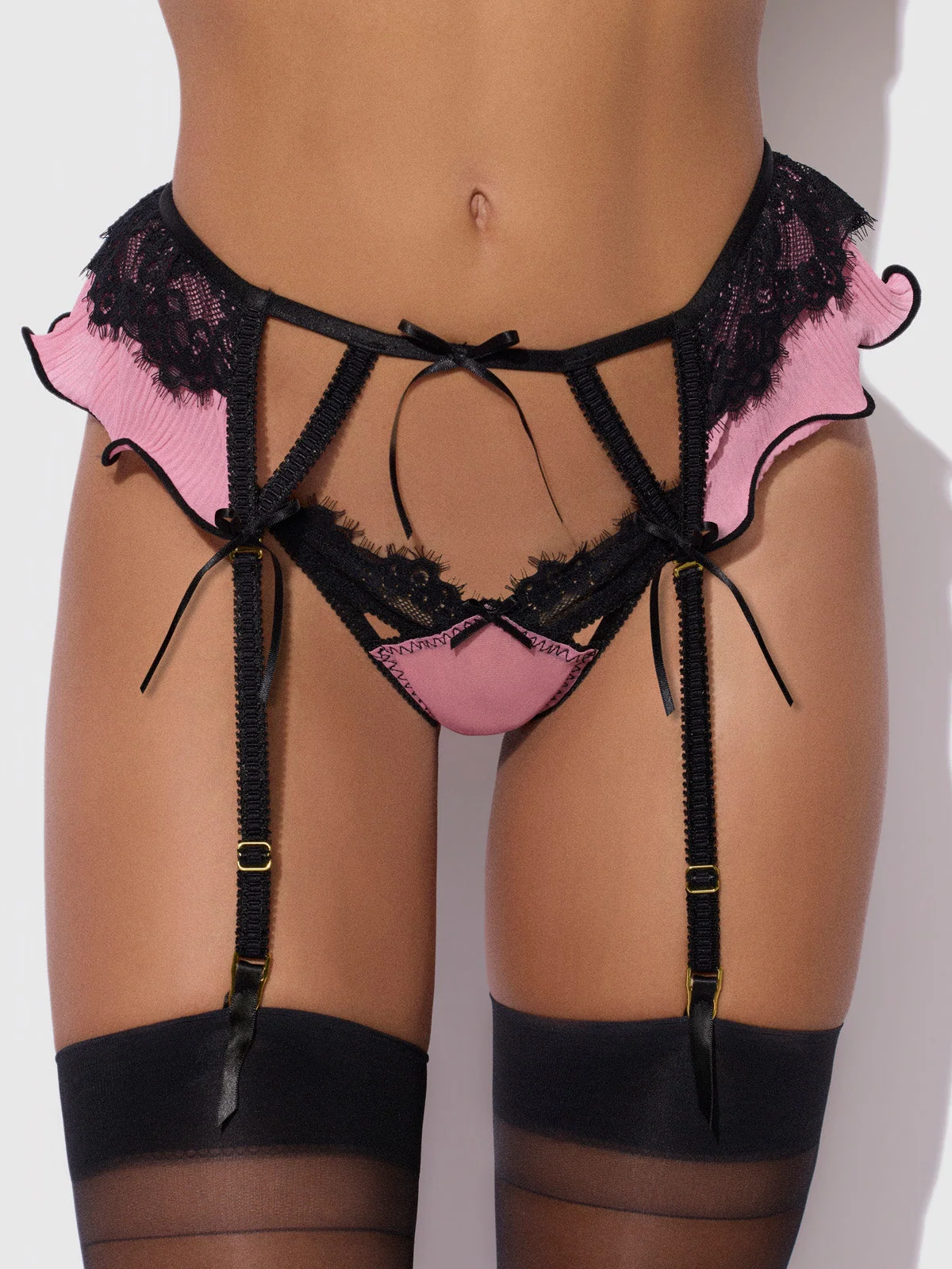 Esme Lace & Pleated Chiffon Garter Belt