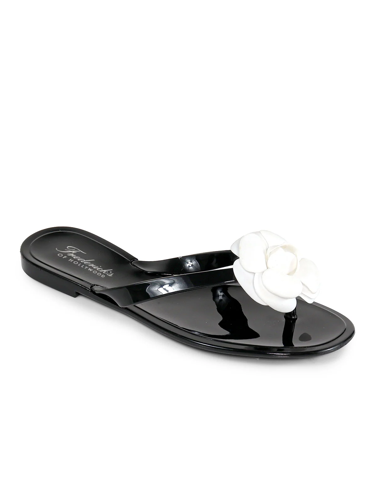 Jelli Camellia Thong Sandals in Black and White