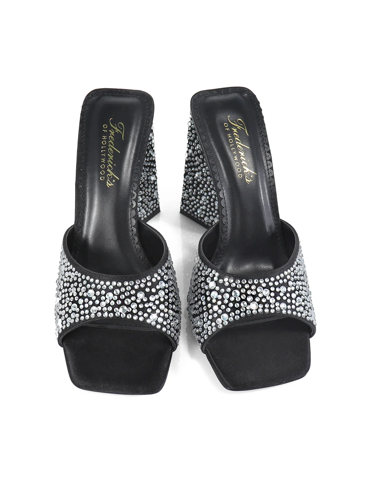Darlene Mule Satin Rhinestone Heels in Black