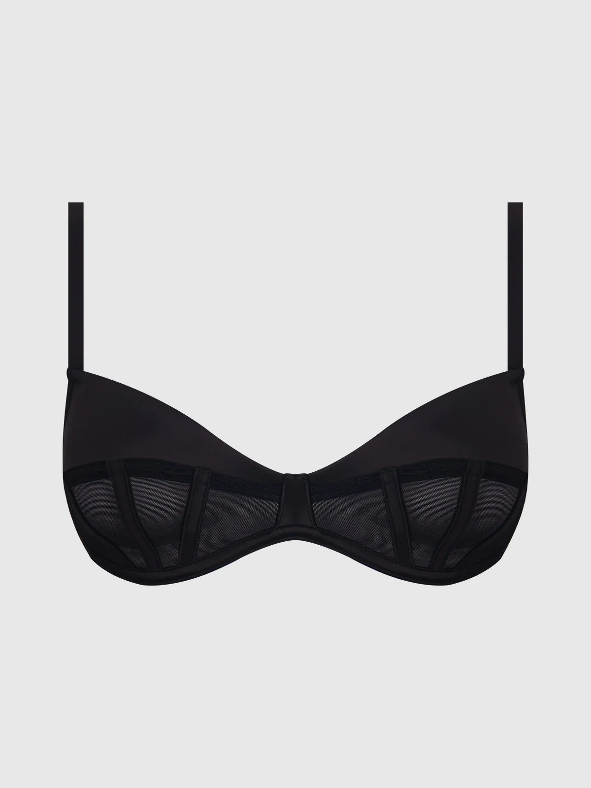 Petra Satin & Mesh Unlined Corset Cup Bra in Black