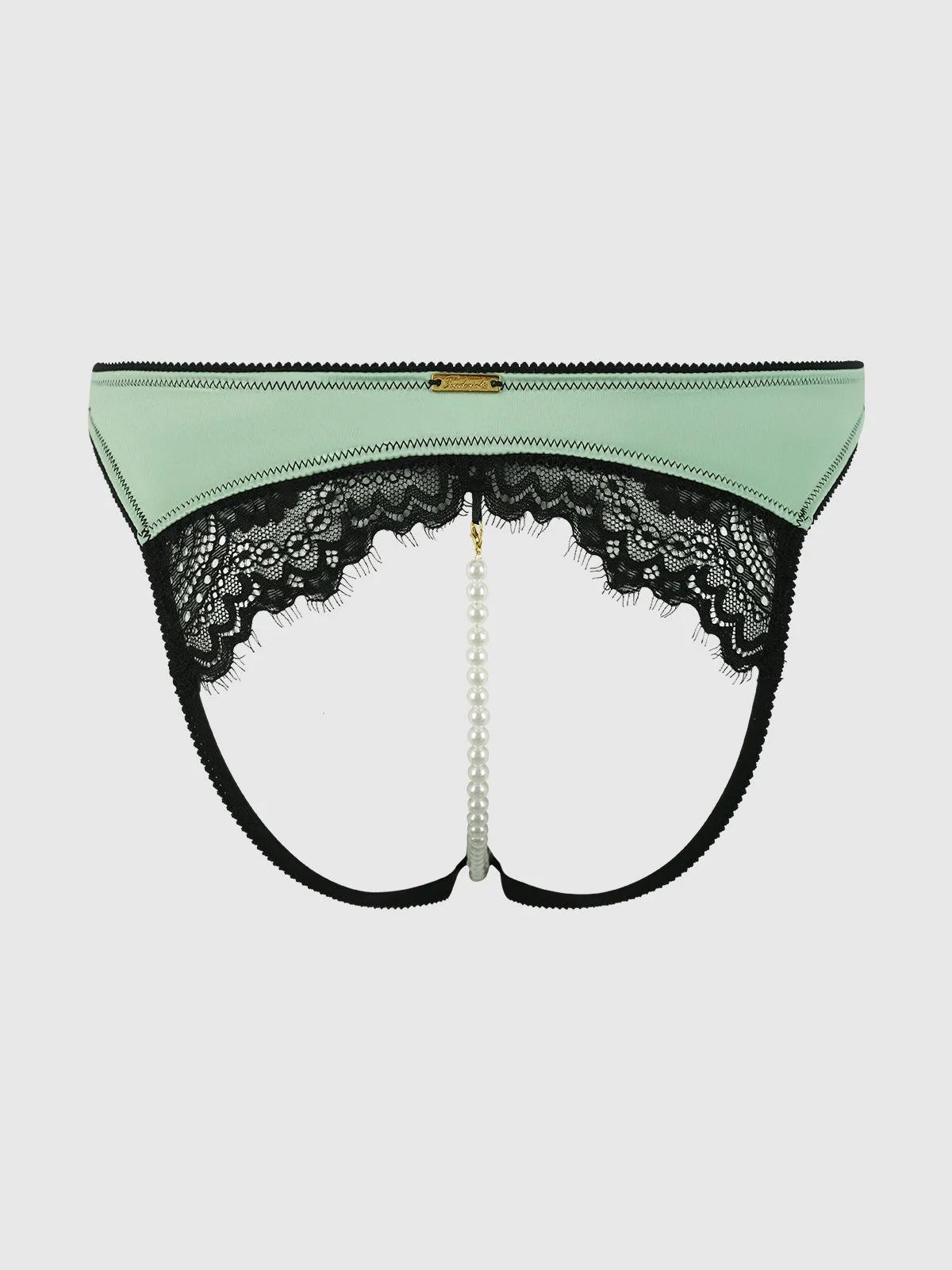 Lexi Lace Liquid Satin Open Back Hipster in Regal Mint Black