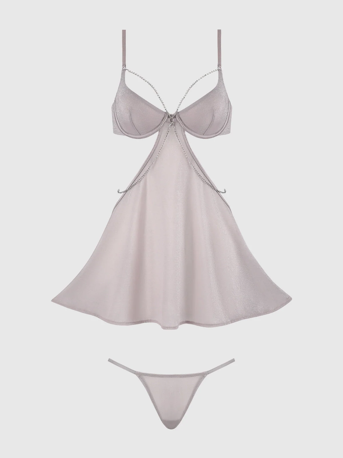 Pia Shine Mesh Babydoll Set with Rhinestone Side Cutouts