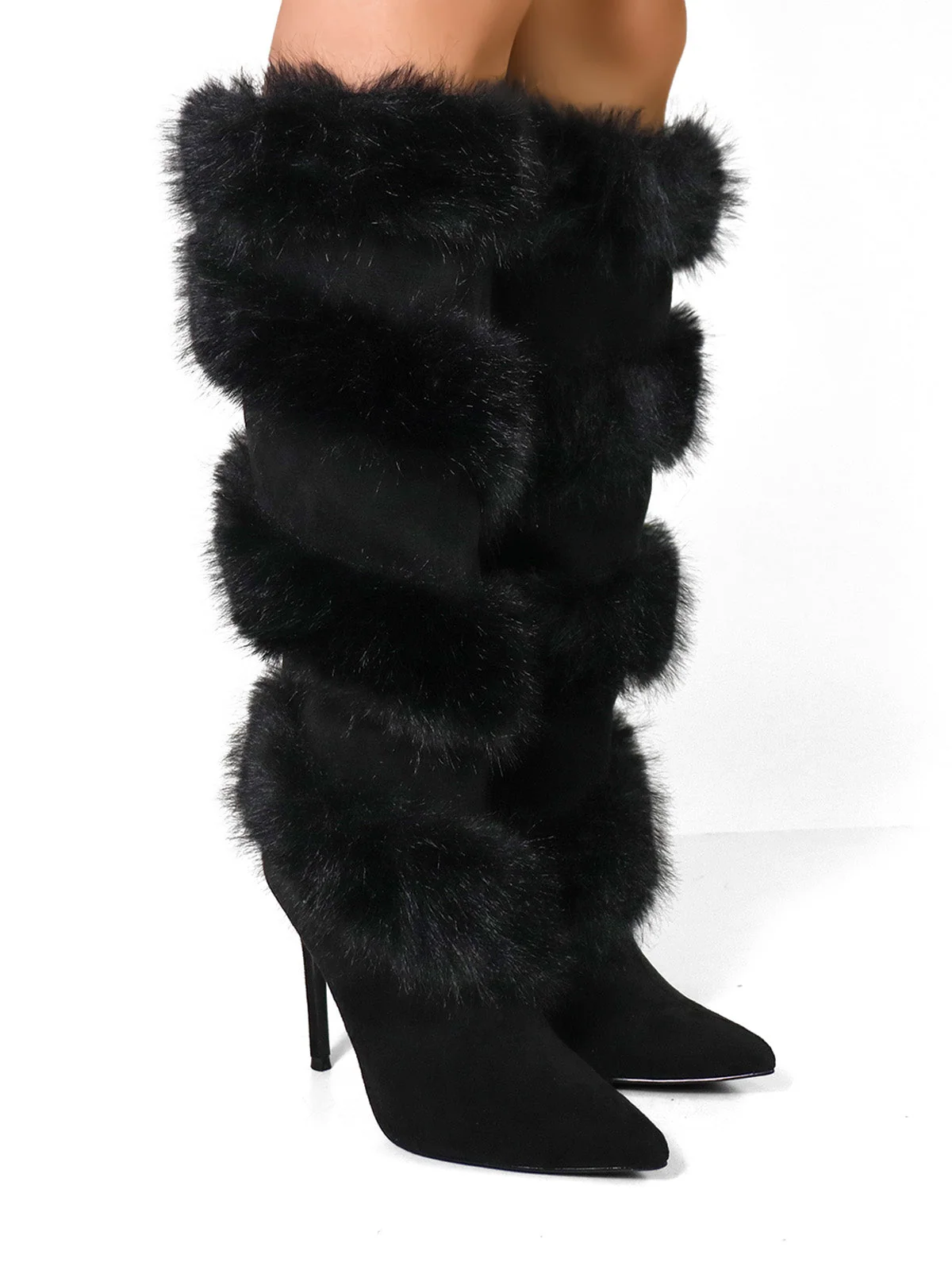 Holly Feather Over the Knee High Boots in Black