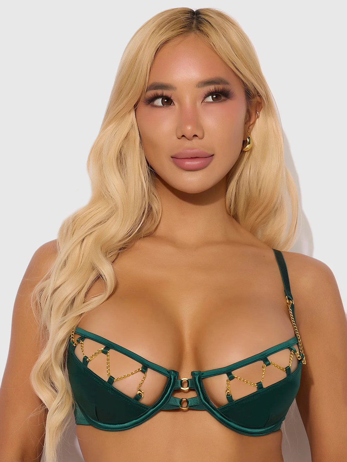 Emery Liquid Satin and Chain Bra in Emerald by Frederick's