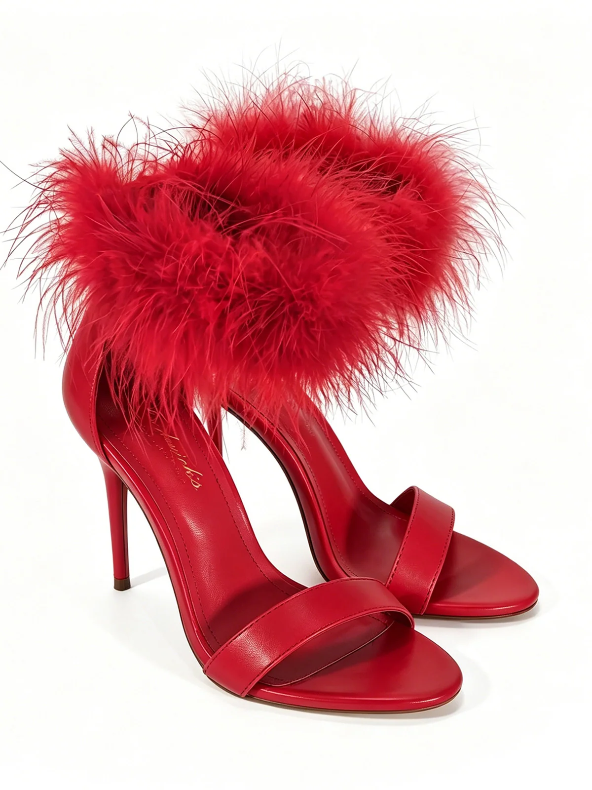 Raquel Feather Stiletto Heel in Red