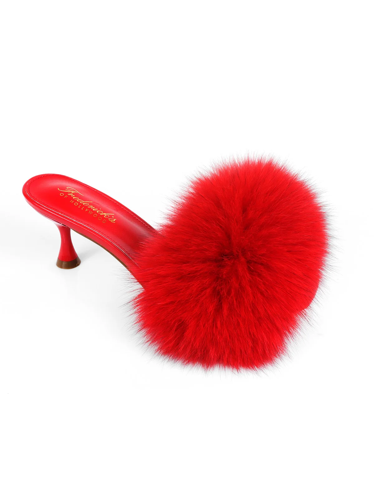 Purr Square Toe Fur Heel in Red
