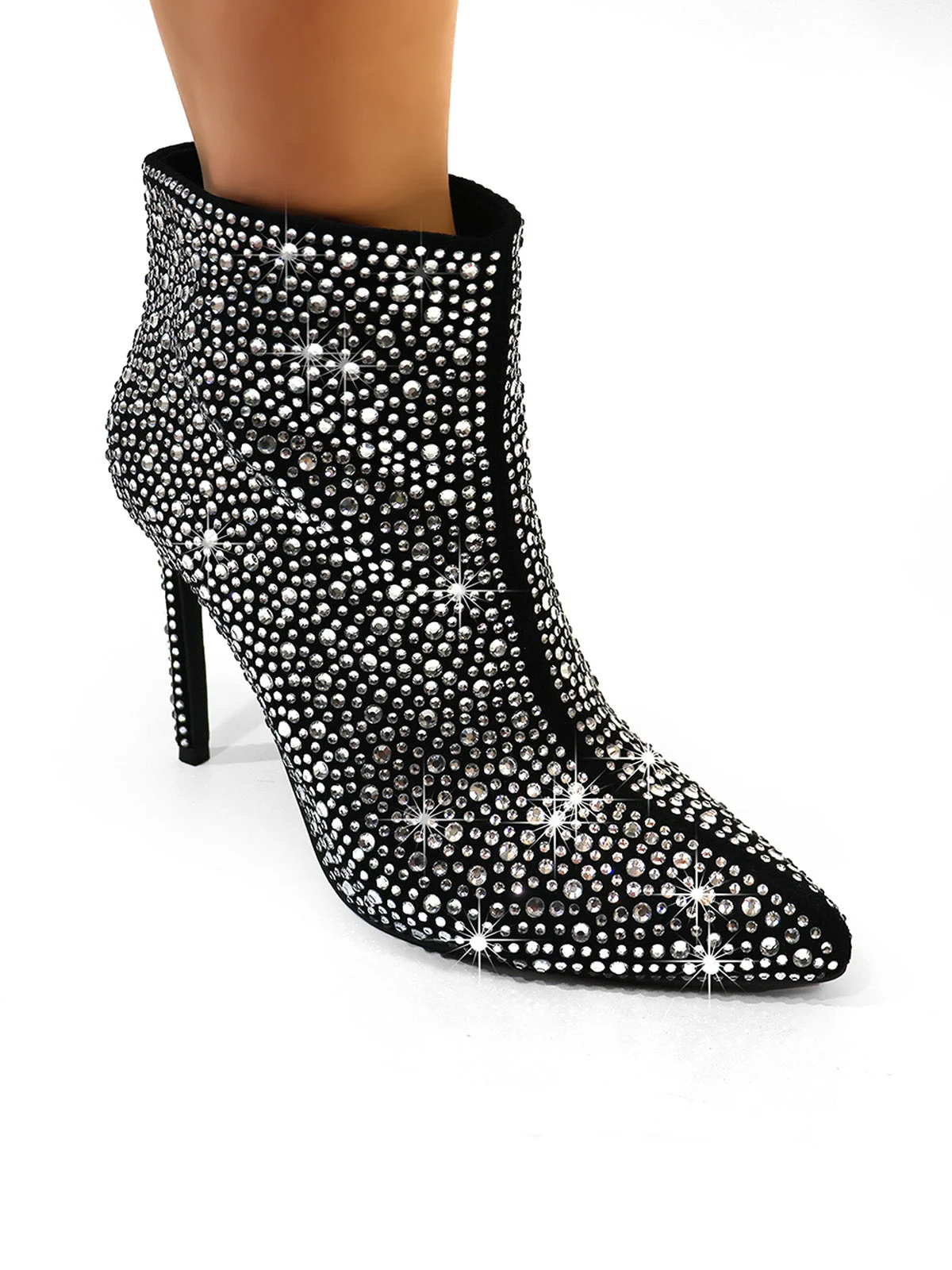 Izara Rhinestone Ankle Boots in Black and Silver With Allover Sparkle