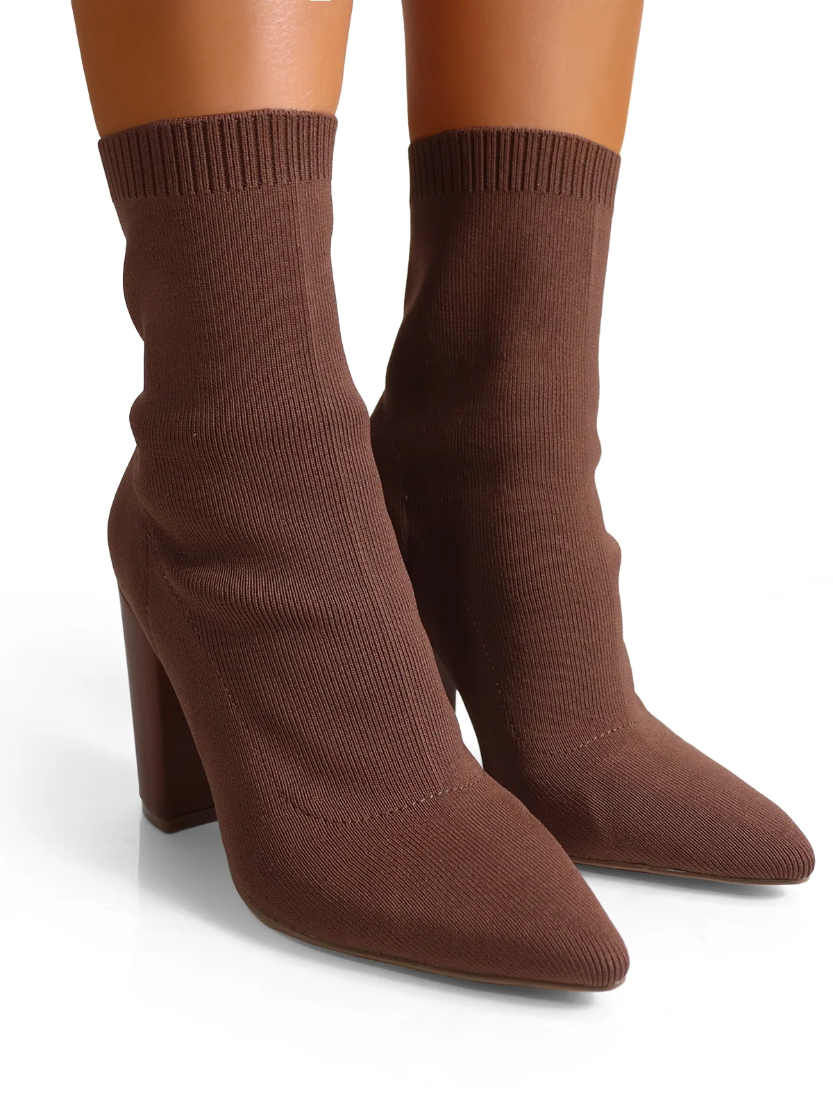 Patty Heeled Ankle Boots in Chocolate With a Pointed Toe