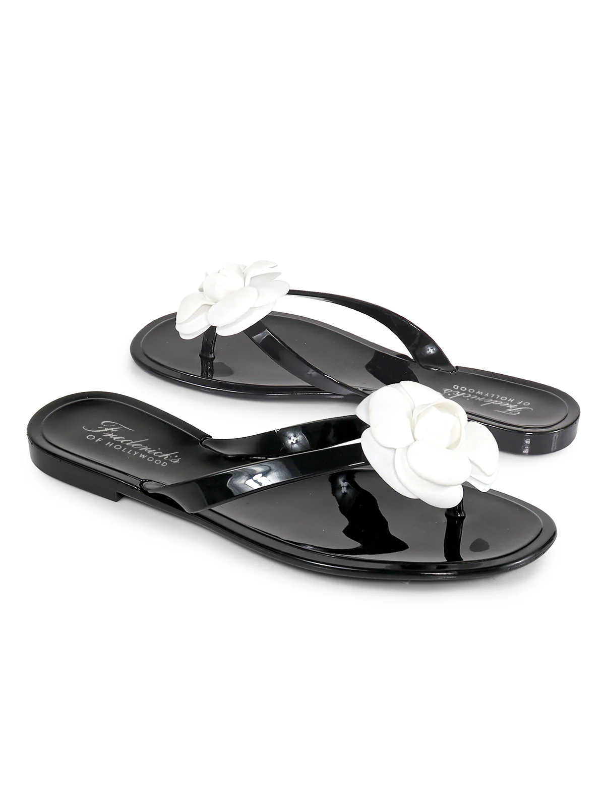 Jelli Camellia Thong Sandals in Black and White