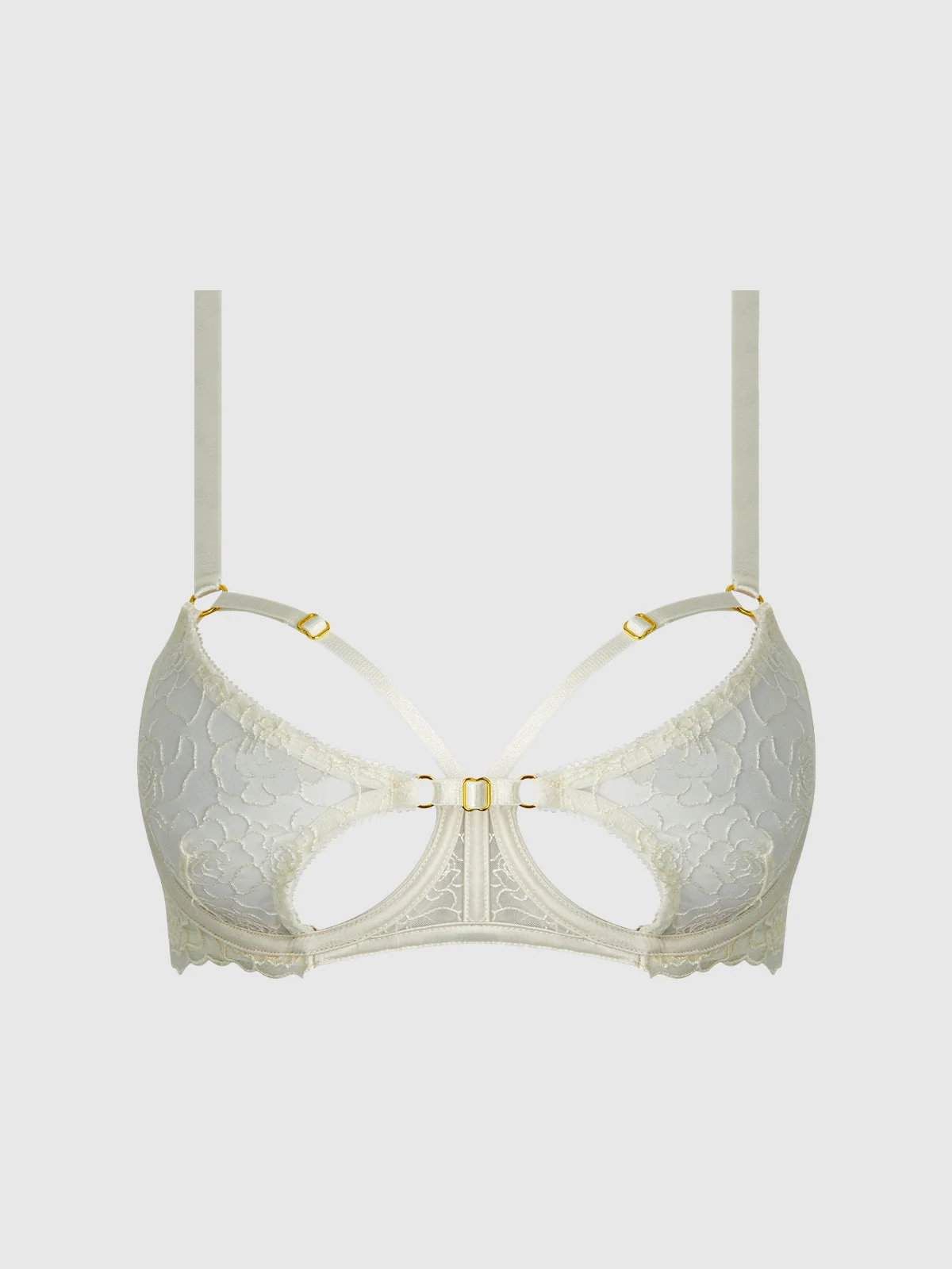 Melrose Strappy Cutout Bra in Pearl Ivory Sheer Floral Mesh