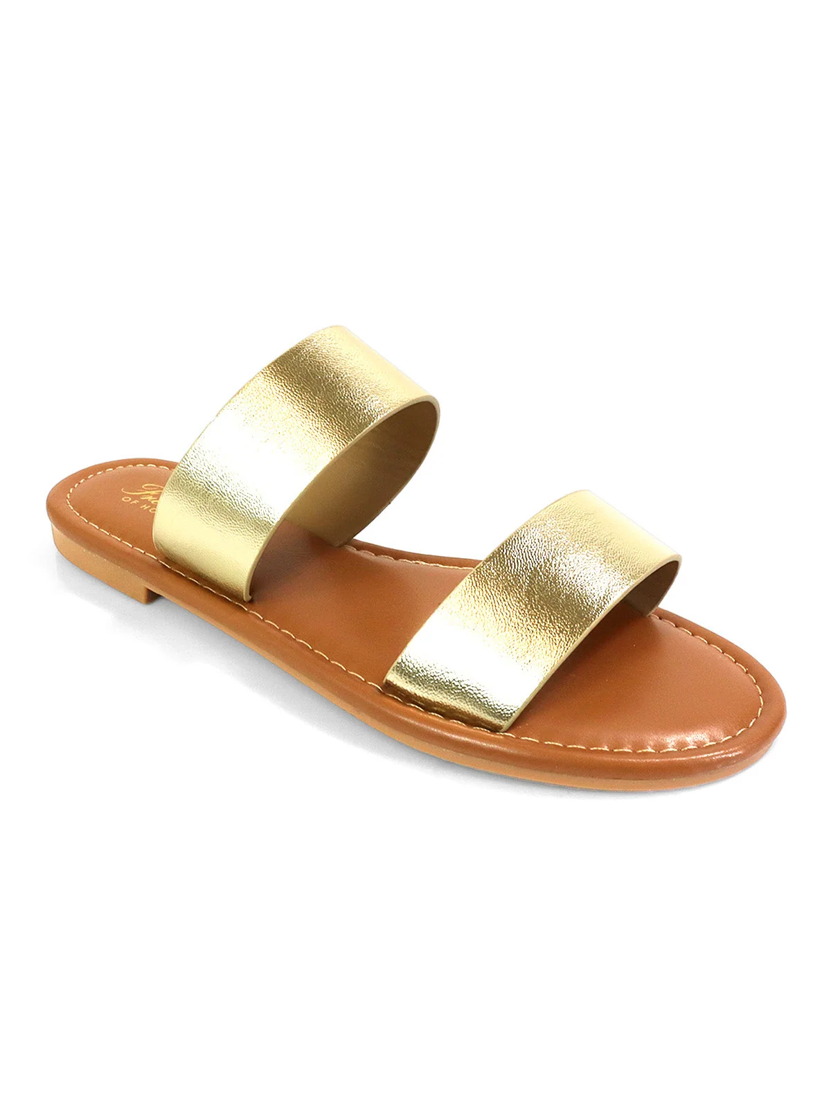 Janelle Double Band Flat Sandal in Gold With Sleek Bands
