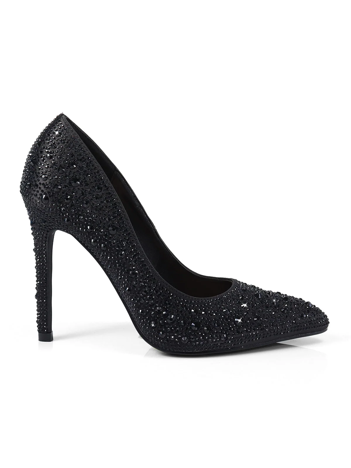 Samantha Pump in Black Satin with Rhinestone Detail