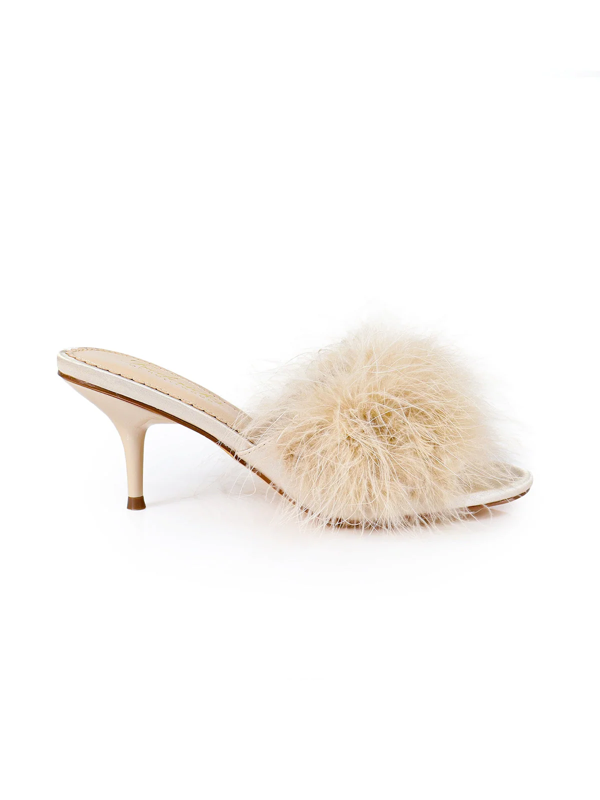 Luxor Feather Mule in Champagne Kitten Heel