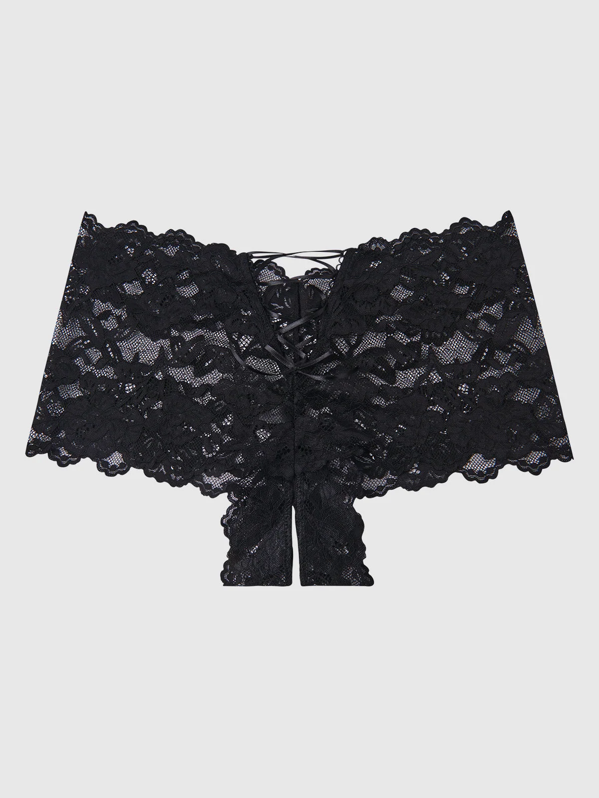Mabel Crotchless Lace Up Back Cheeky 黑色