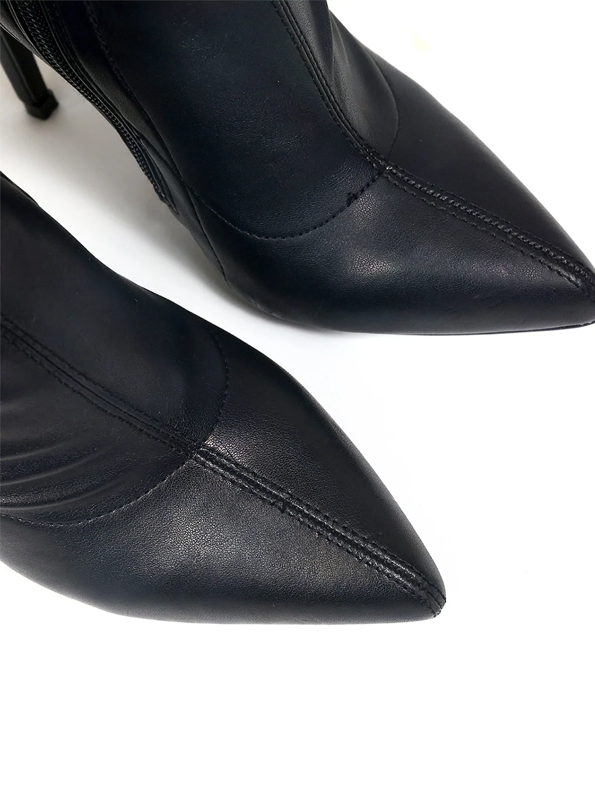 Gisele Stretchy Over-the-Knee Heeled Boots in Black PU