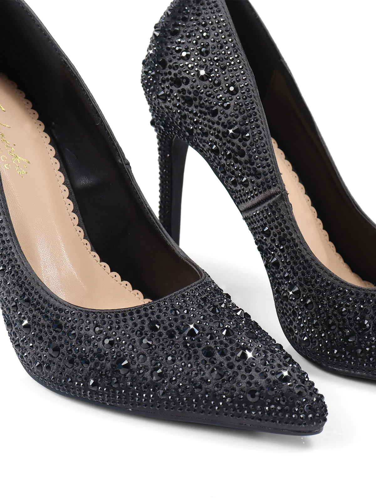 Samantha Pump in Black Satin with Rhinestone Detail