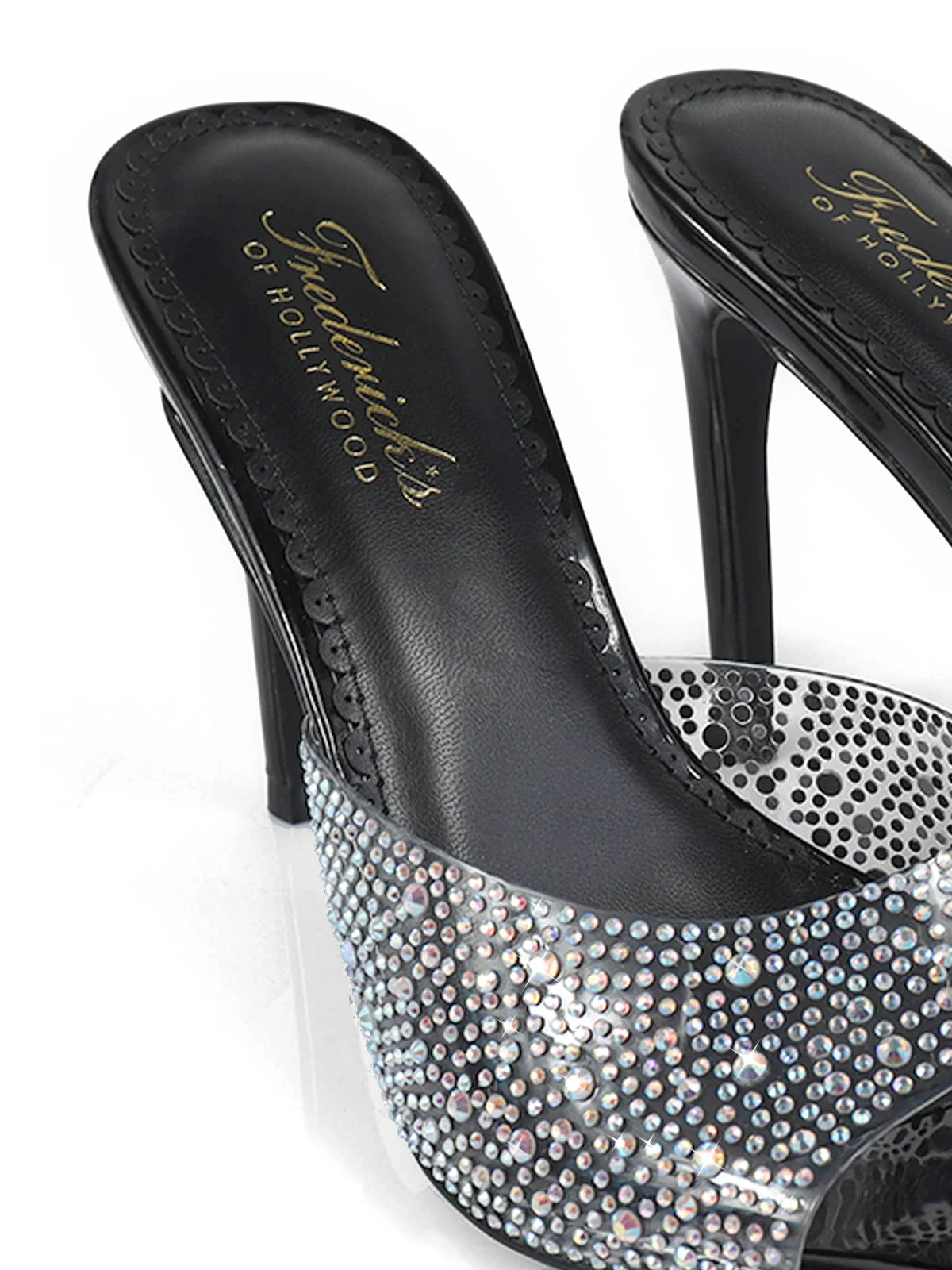 Nora Mule Black Satin Pointed-Toe Rhinestone Heels