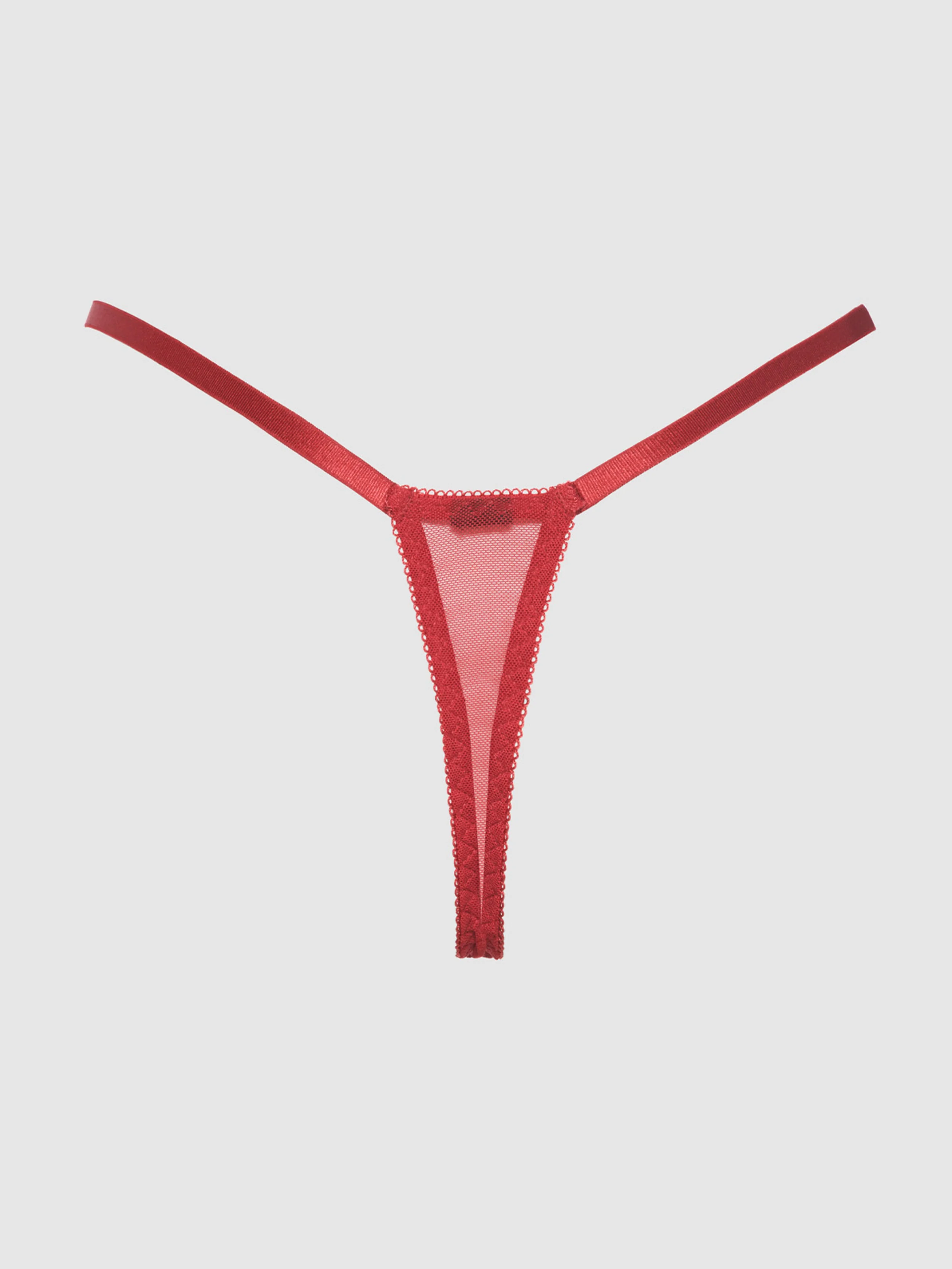 Melrose 刺绣开裆丁字裤 深红色