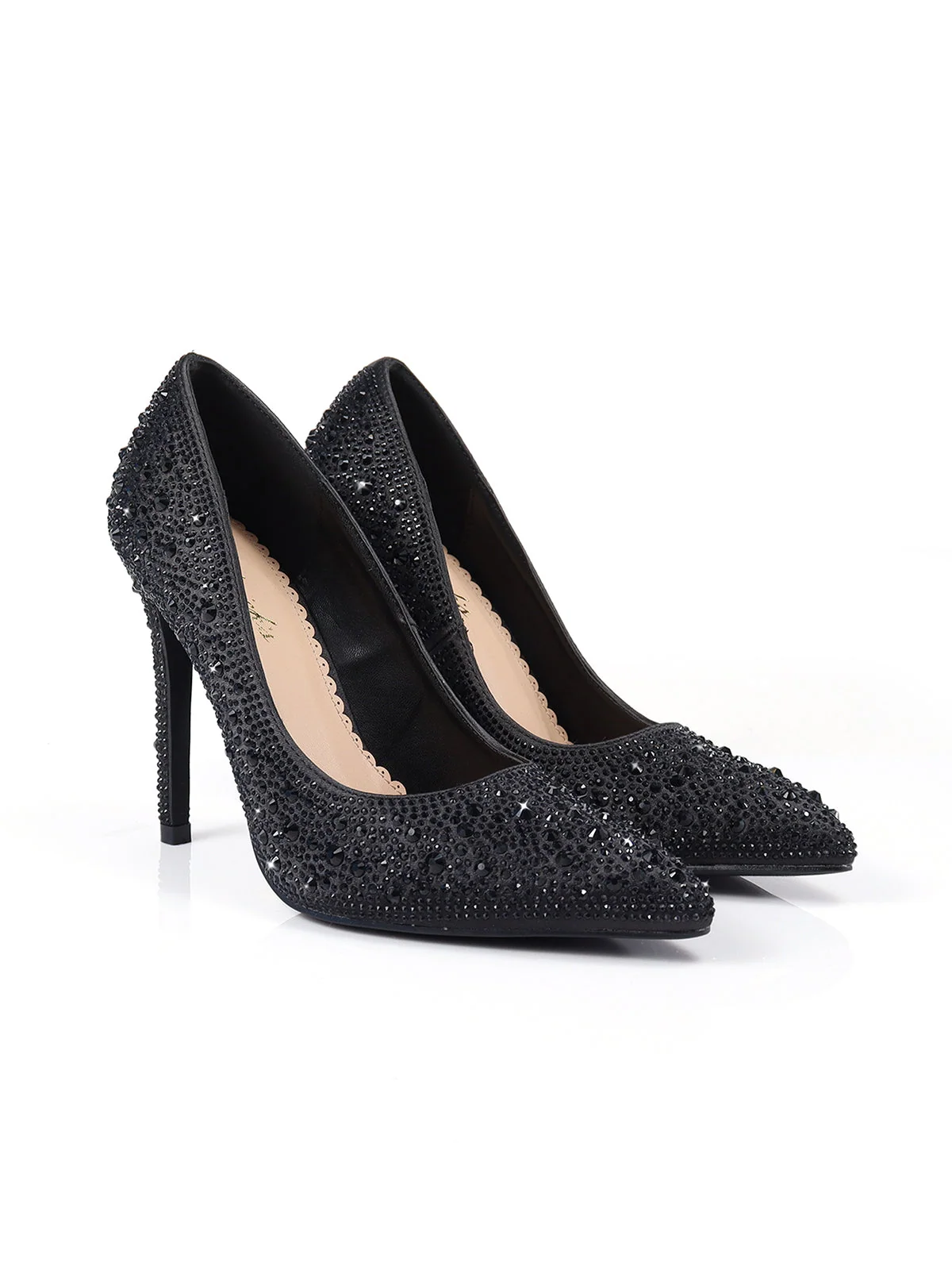 Samantha Pump in Black Satin with Rhinestone Detail