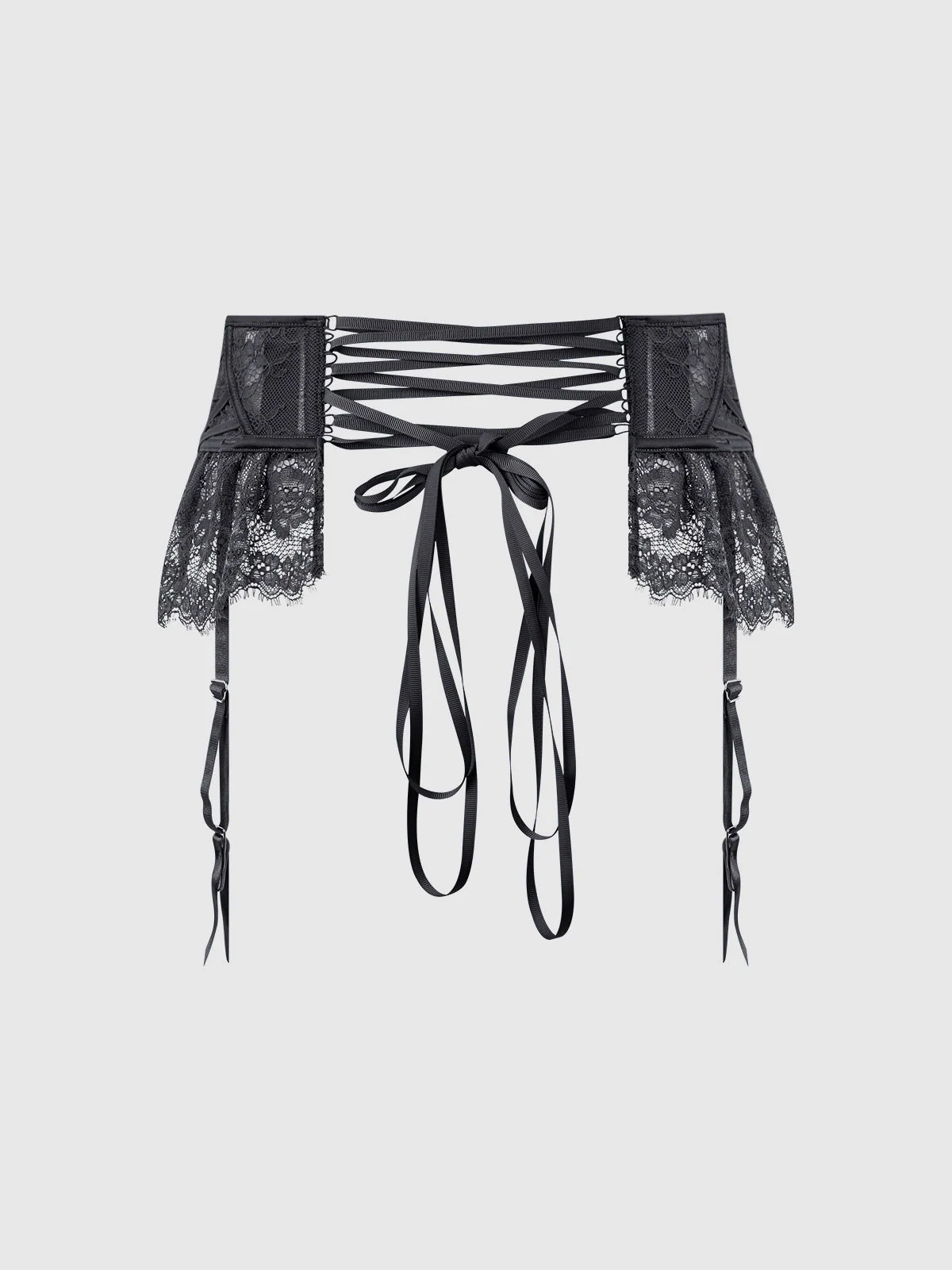 Adelaide Satin & Lace Garter Belt in Black