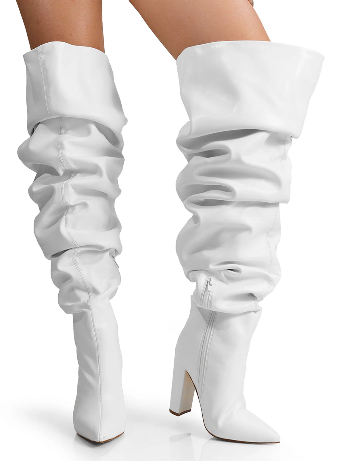Lee Slouchy Boots in White with an Extended Length