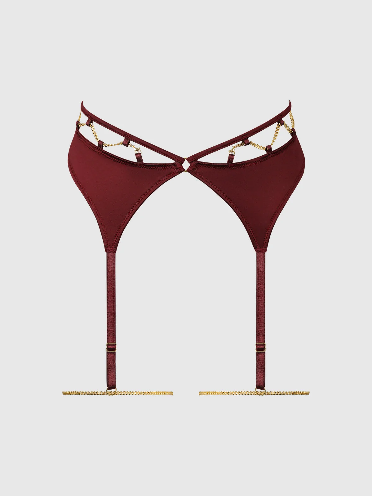 Emery Liquid Satin & Chain Thigh Garter Belt in Cabernet