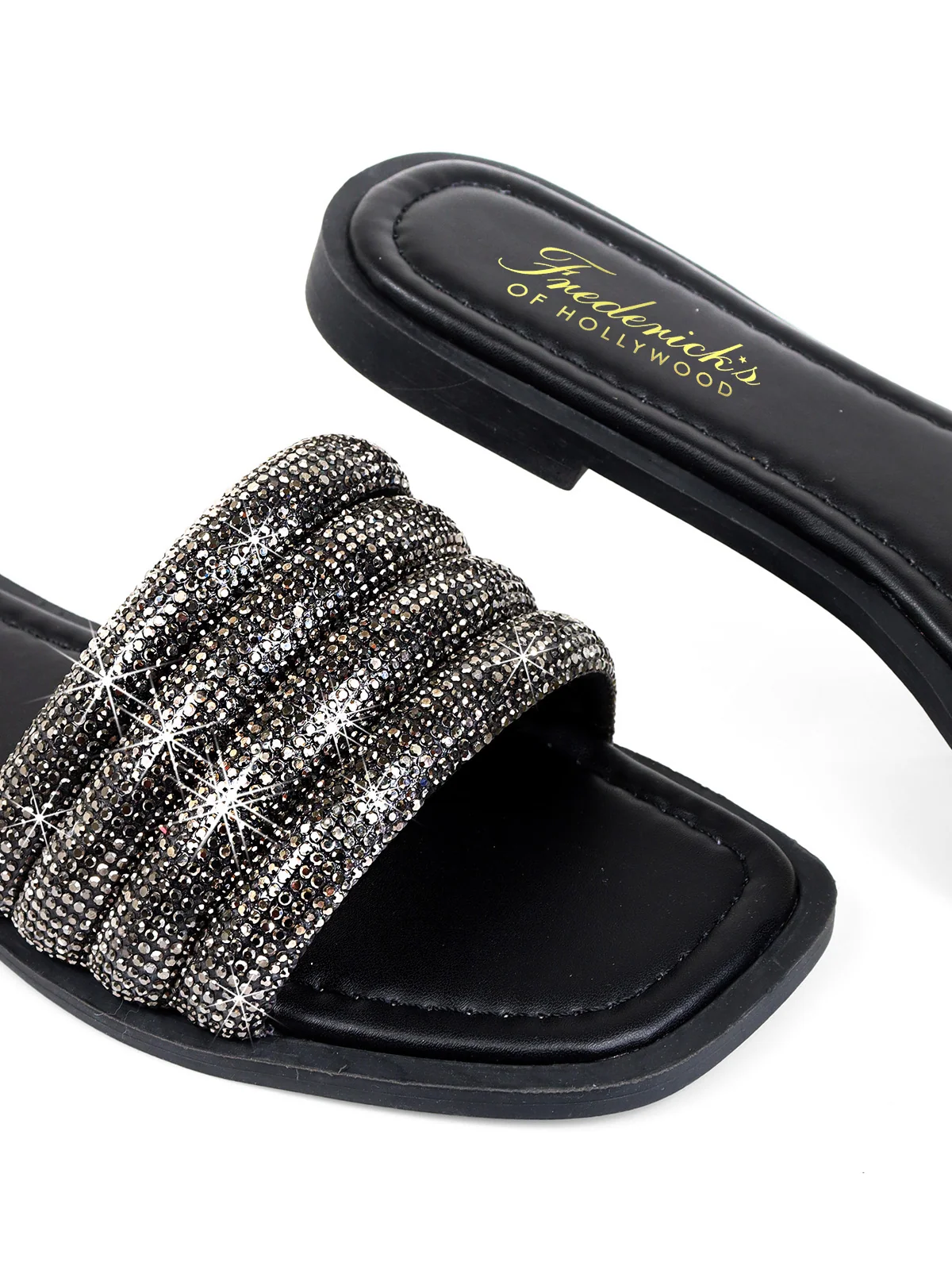 Jennifer Rhinestone Slide Sandals in Black