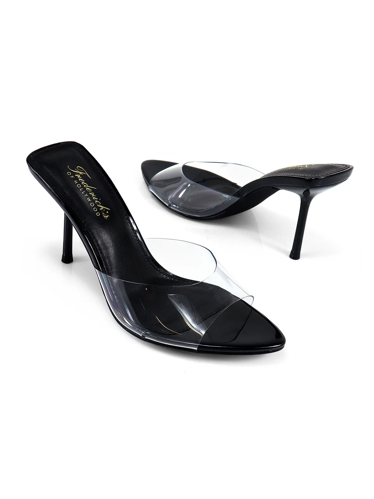 Shanya Mule Clear Peep Toe Heels in Black