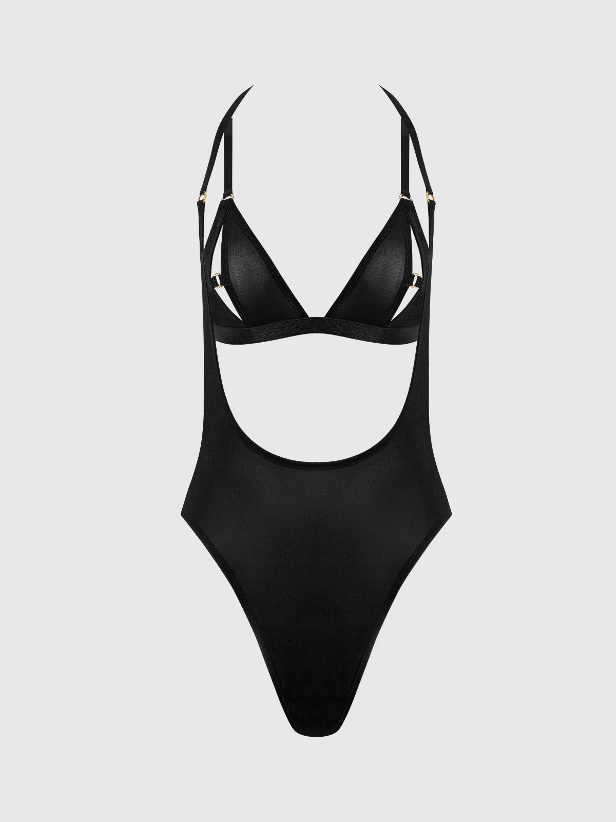 Pia Shine Mesh Open Cup Backless Teddy and Bralette Set in Black