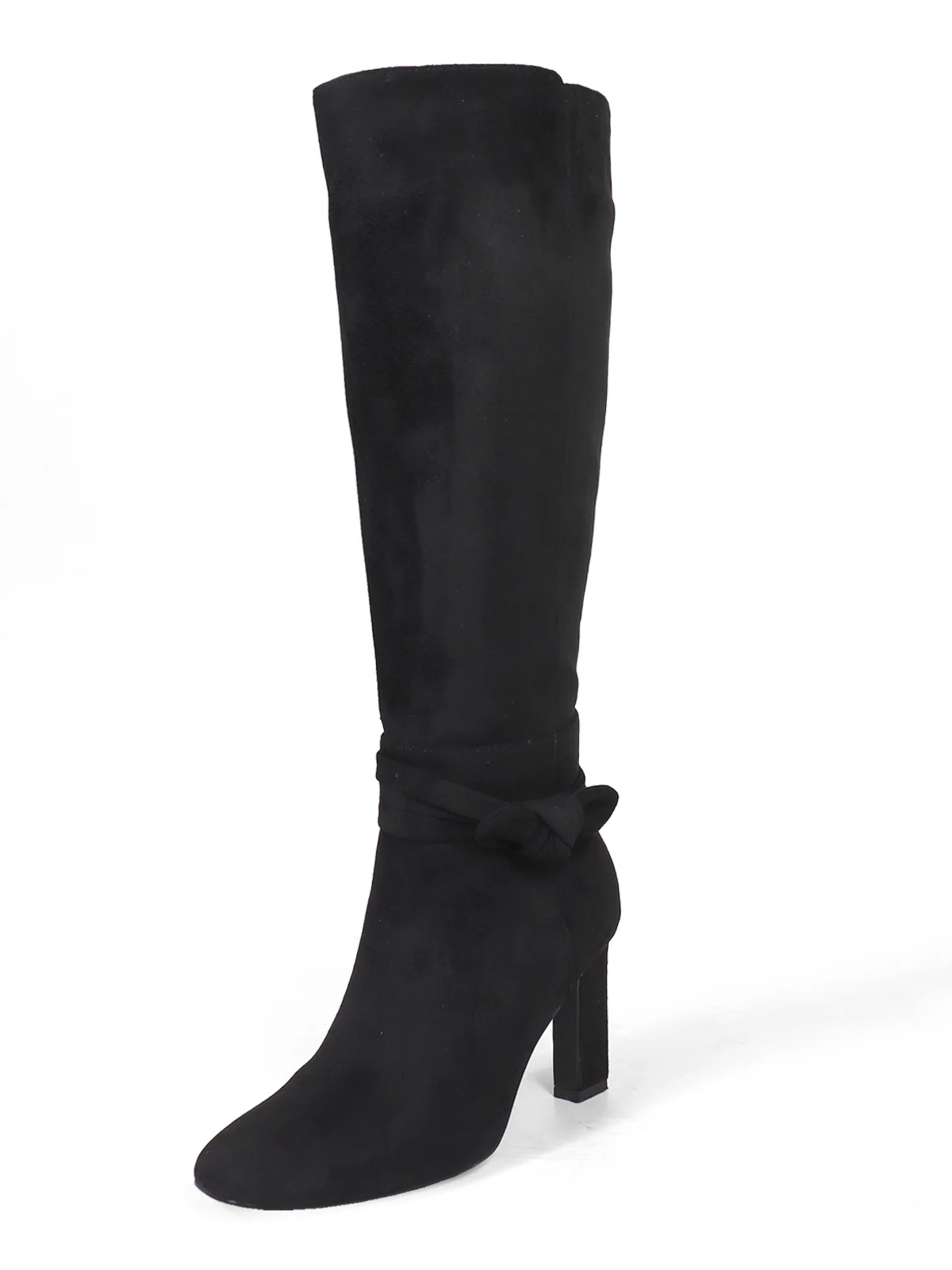 Janeth Suede Ankle Knot Chunky Heel Boots in Black