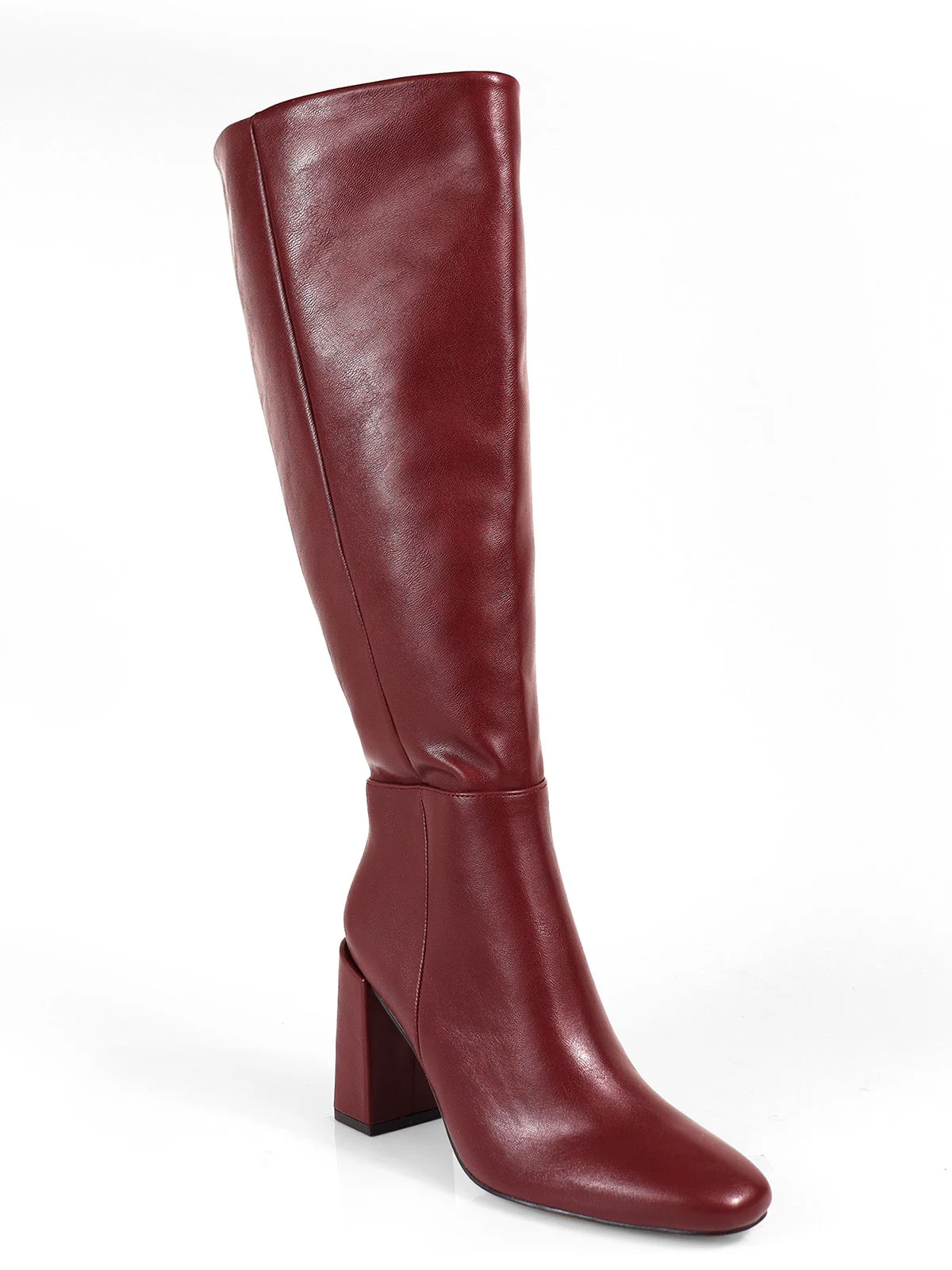 Frederick's of Hollywood Paola Knee High Boots with Chunky Heel in Burgundy