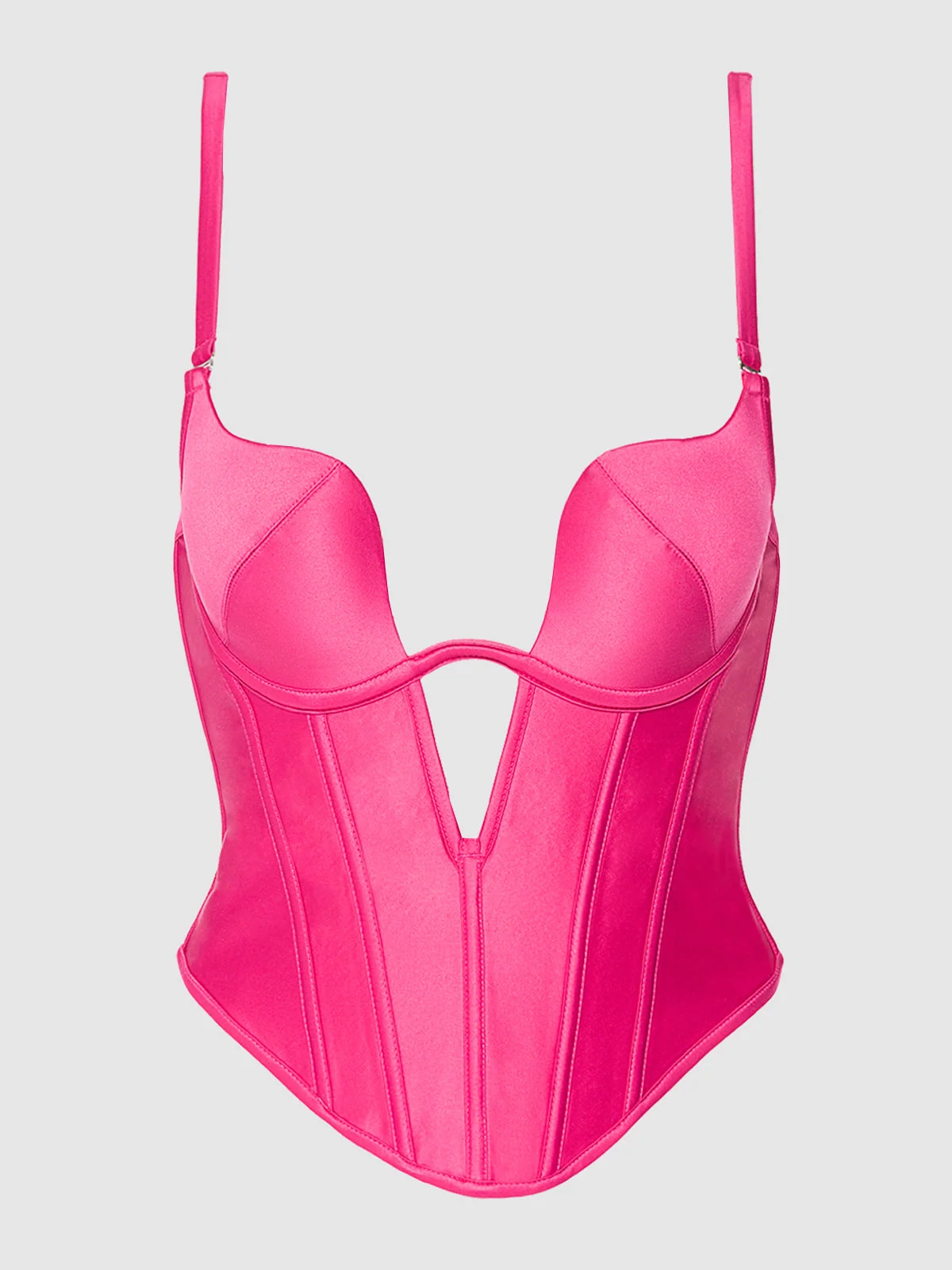 Rising Star Plunge Push Up Bustier in Petra Satin, Pink Dragon